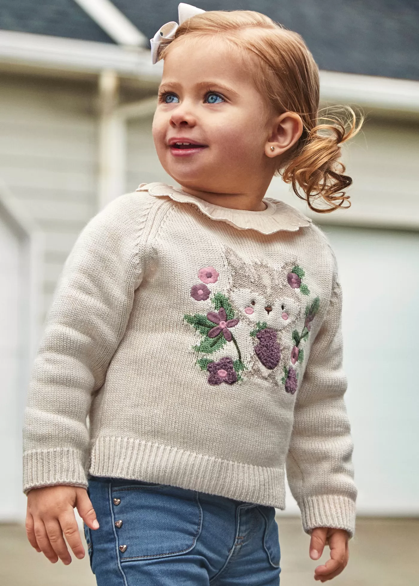 Mayoral Baby Jacquard Sweater Milk-Orchid Cheap