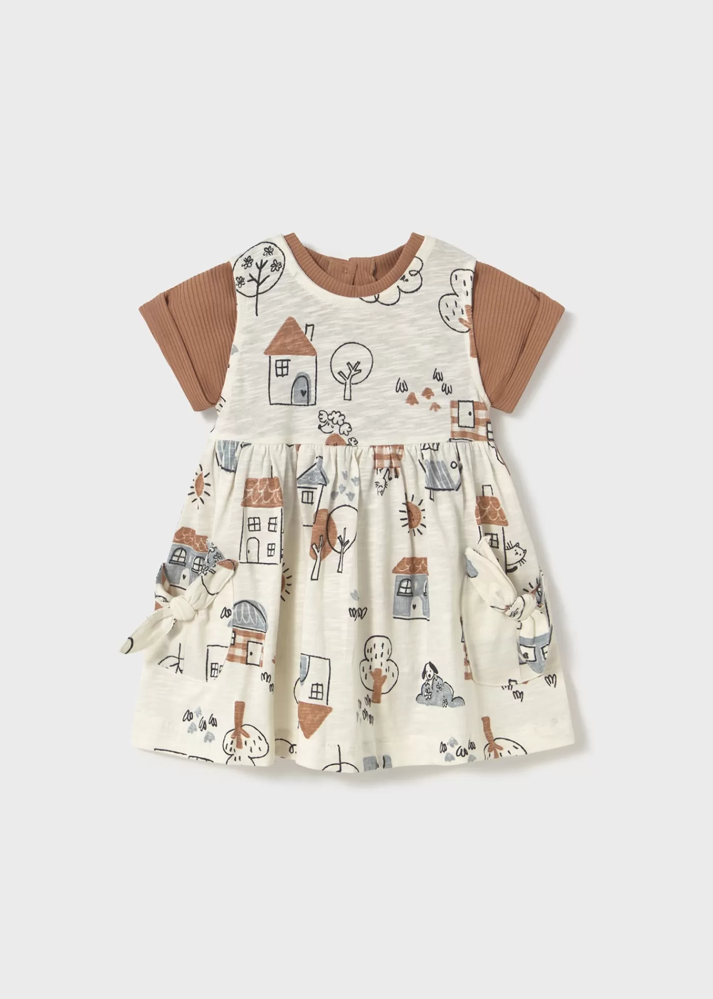 Mayoral Baby Printed Dress with Top Toffee Flash Sale