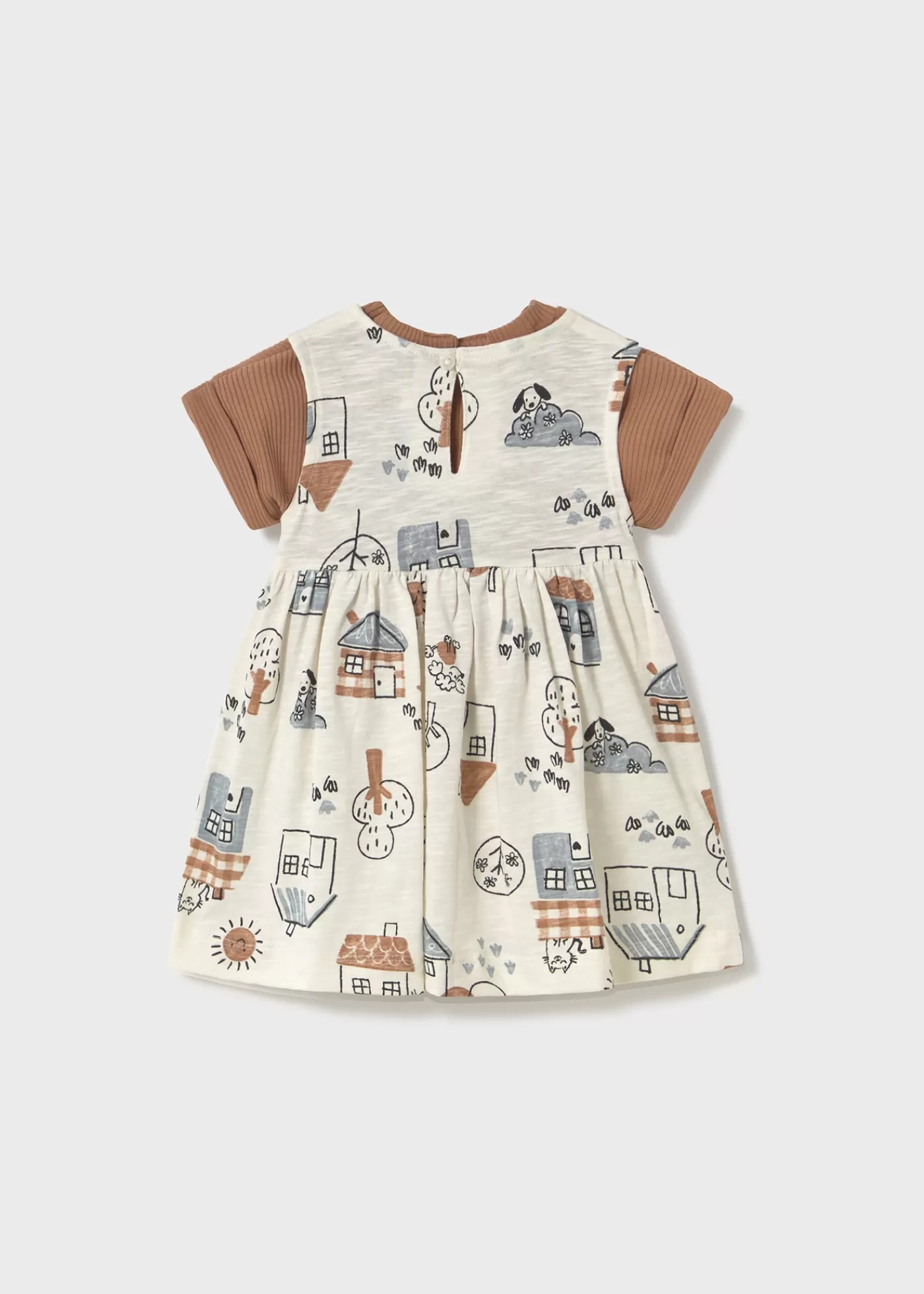Mayoral Baby Printed Dress with Top Toffee Flash Sale