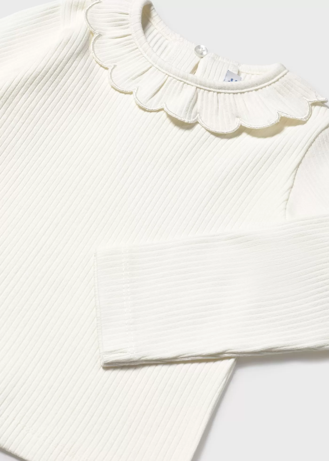 Mayoral Baby Ribbed Ruffle Neck T-Shirt Offwhite Store