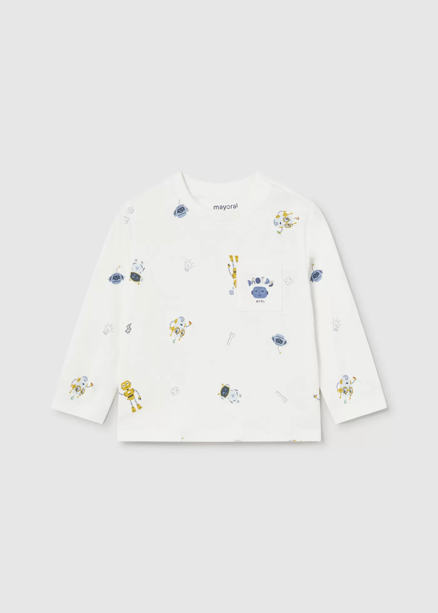 Mayoral Baby Robot Print T-Shirt Cream New