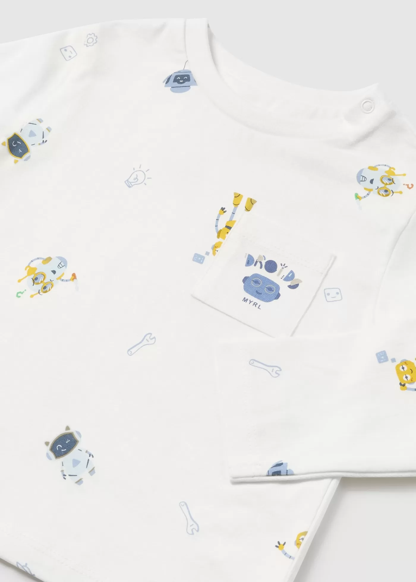Mayoral Baby Robot Print T-Shirt Cream New