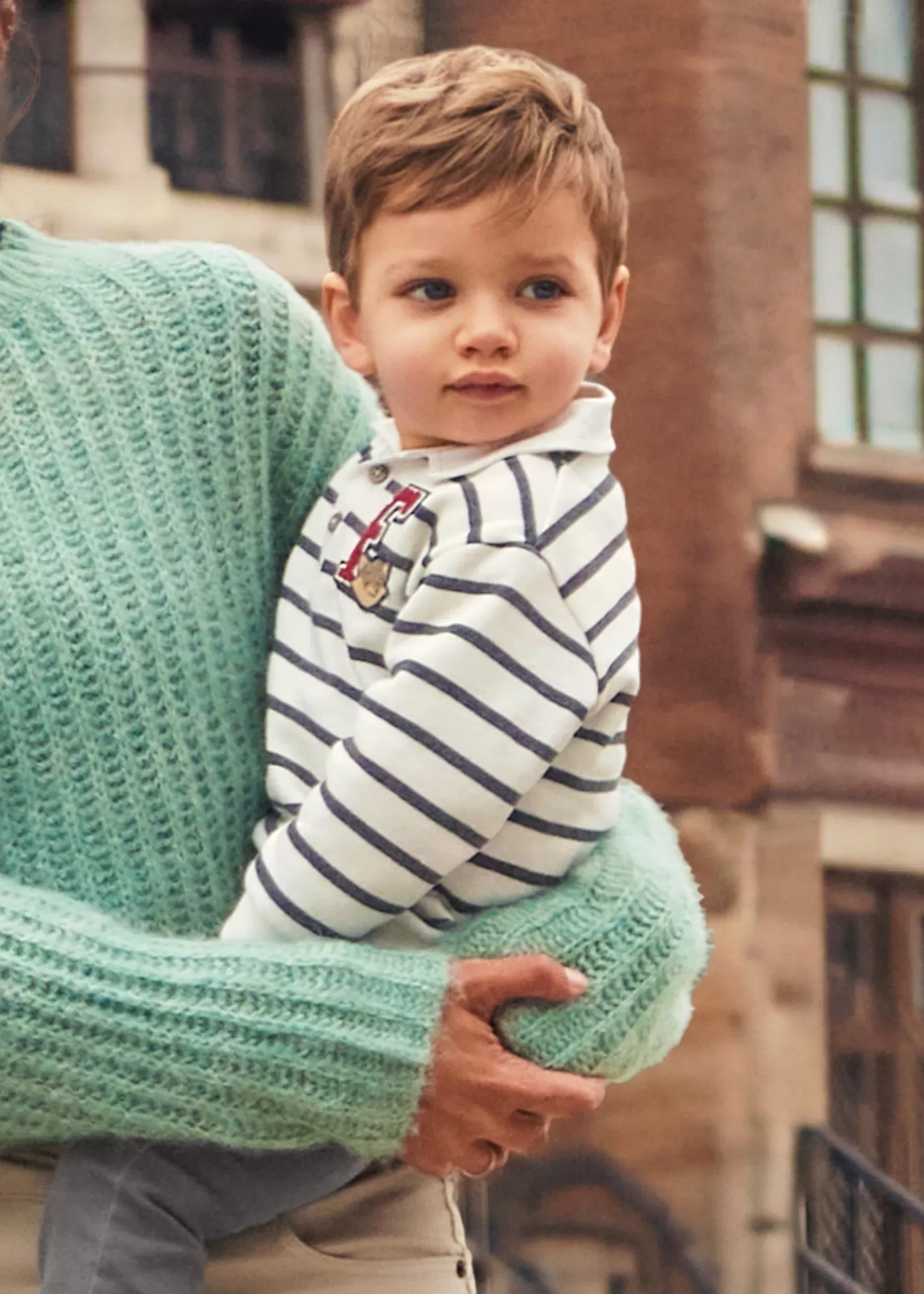 Mayoral Baby Striped Sweater with Collar Cream Store