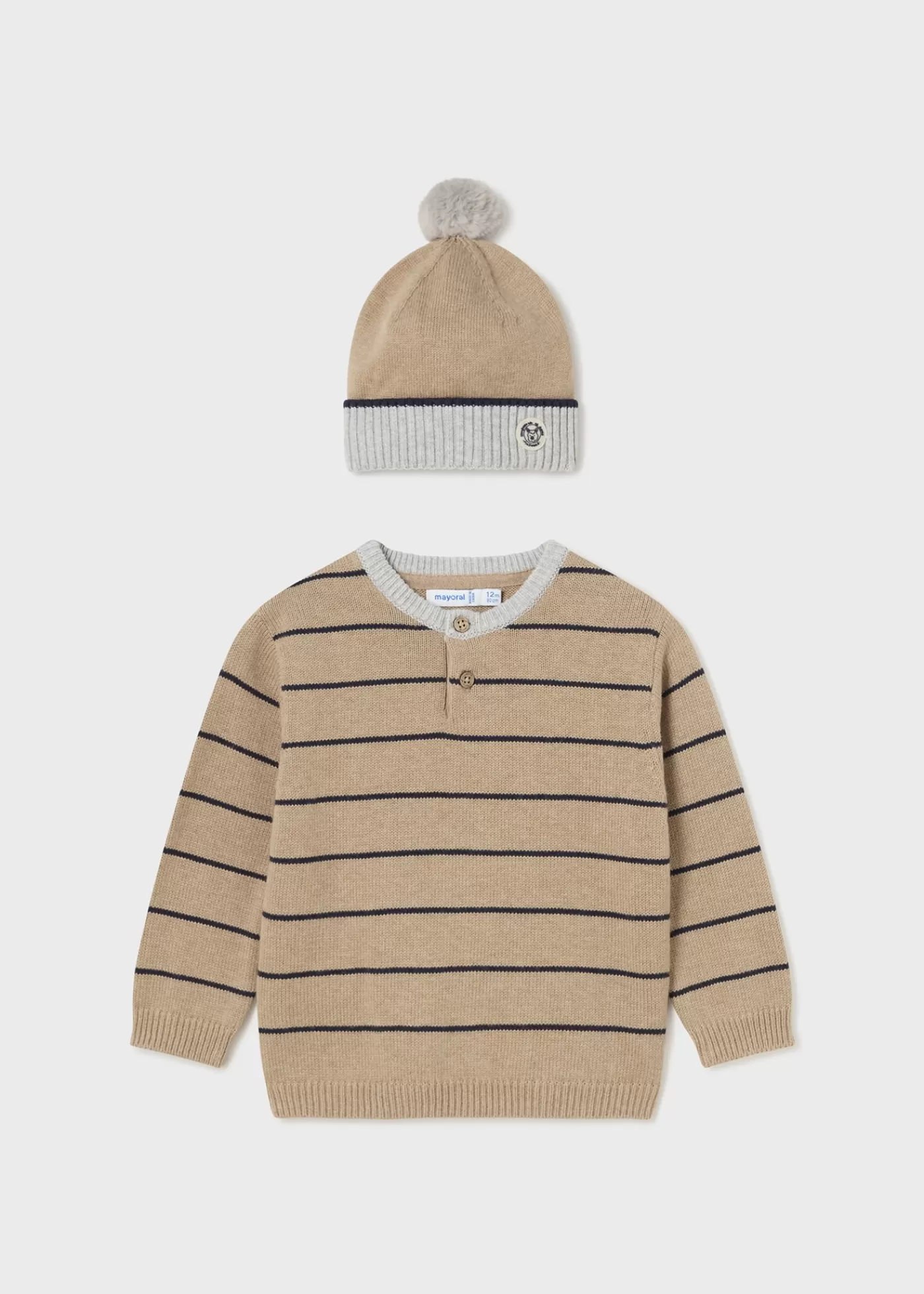 Mayoral Baby Striped Sweater with Hat Sand Sale