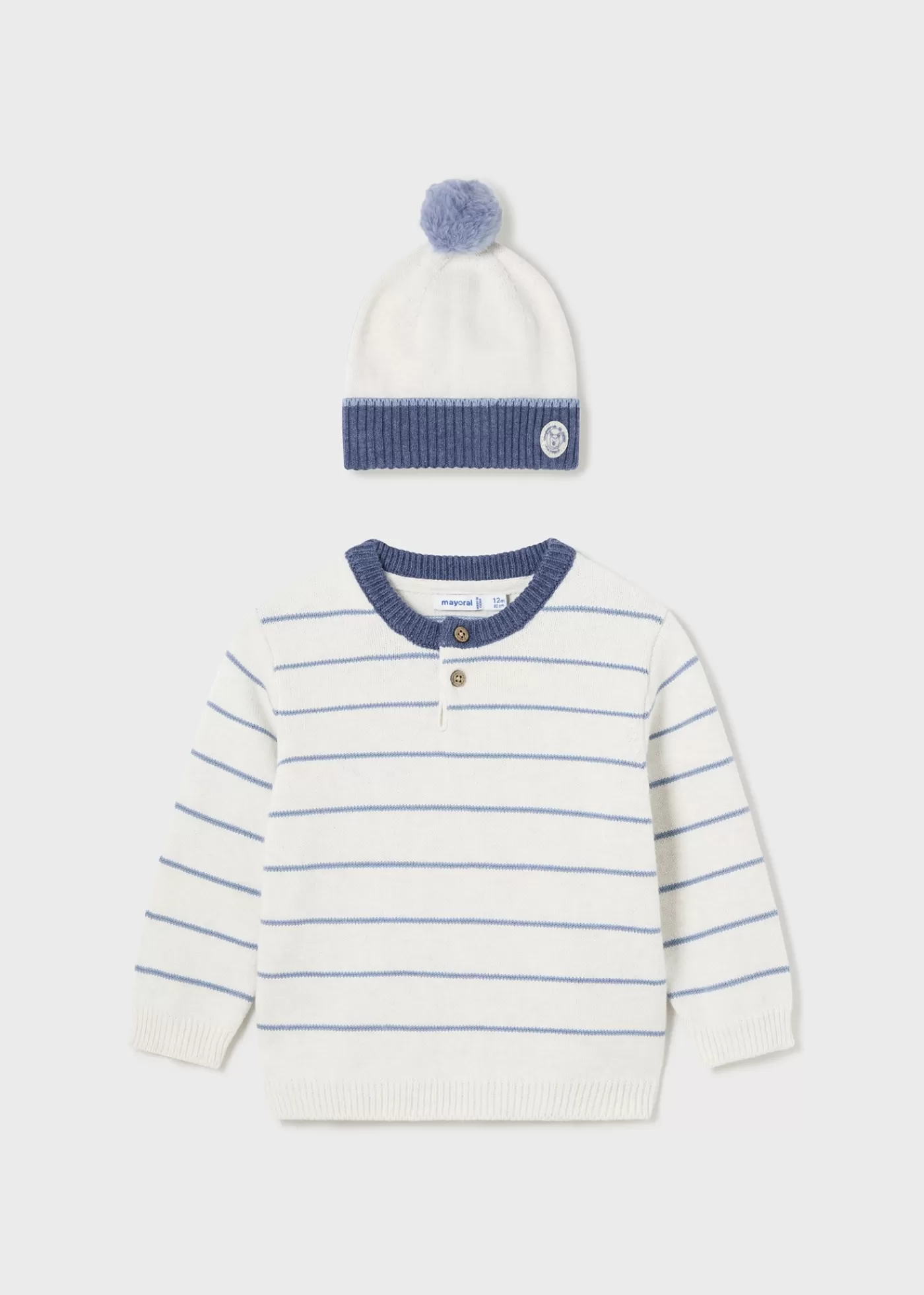 Mayoral Baby Striped Sweater with Hat Cream Outlet