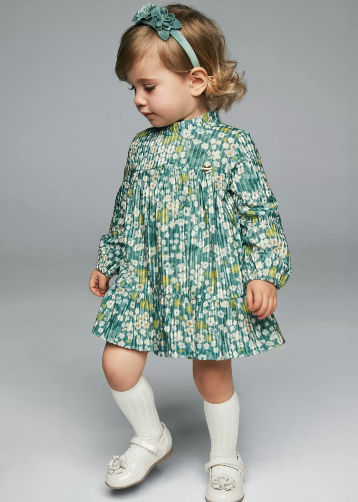 Mayoral Baby Velvet Floral Dress Agate Fashion