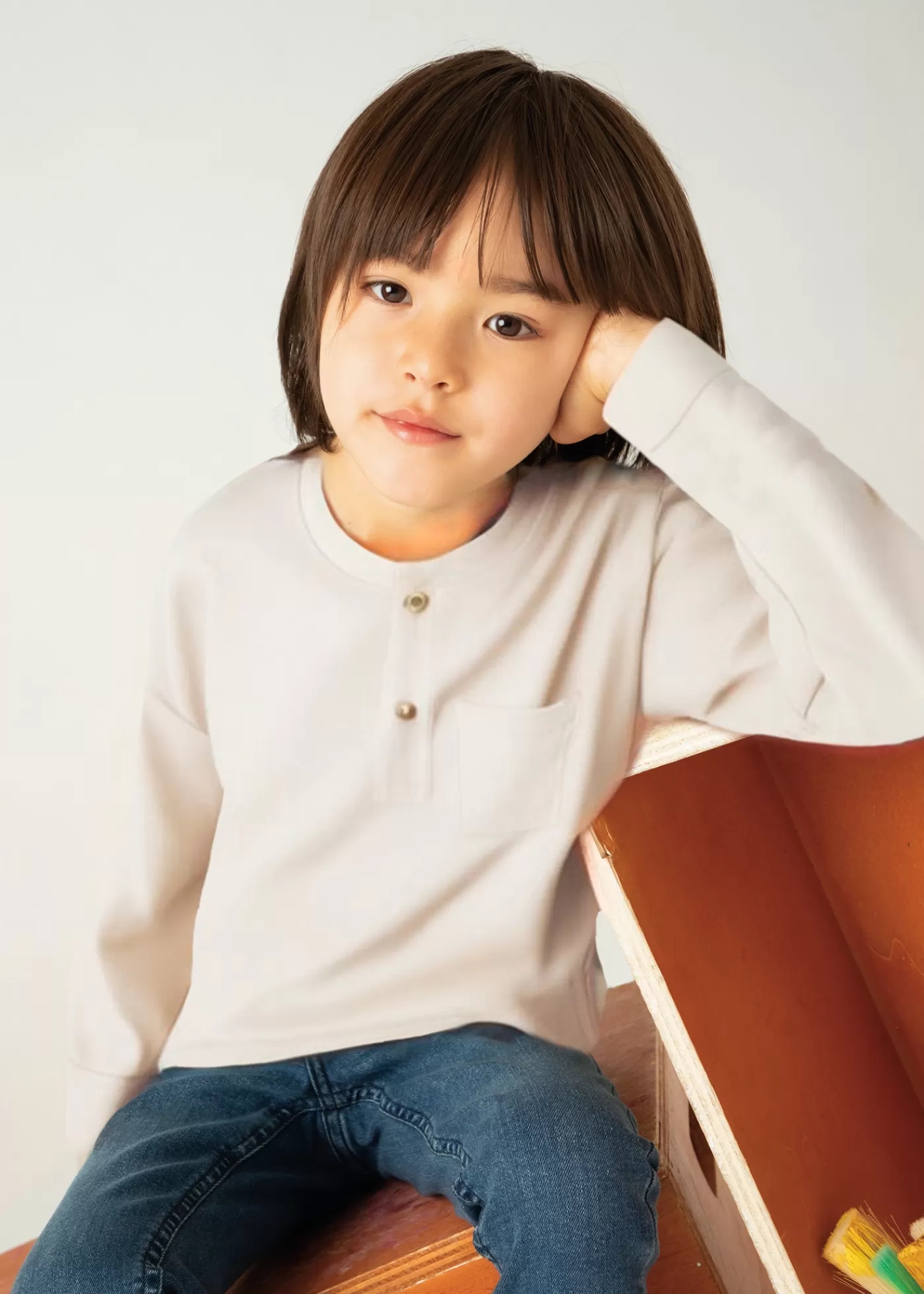 Mayoral Boy Button Neck T-Shirt Cream New
