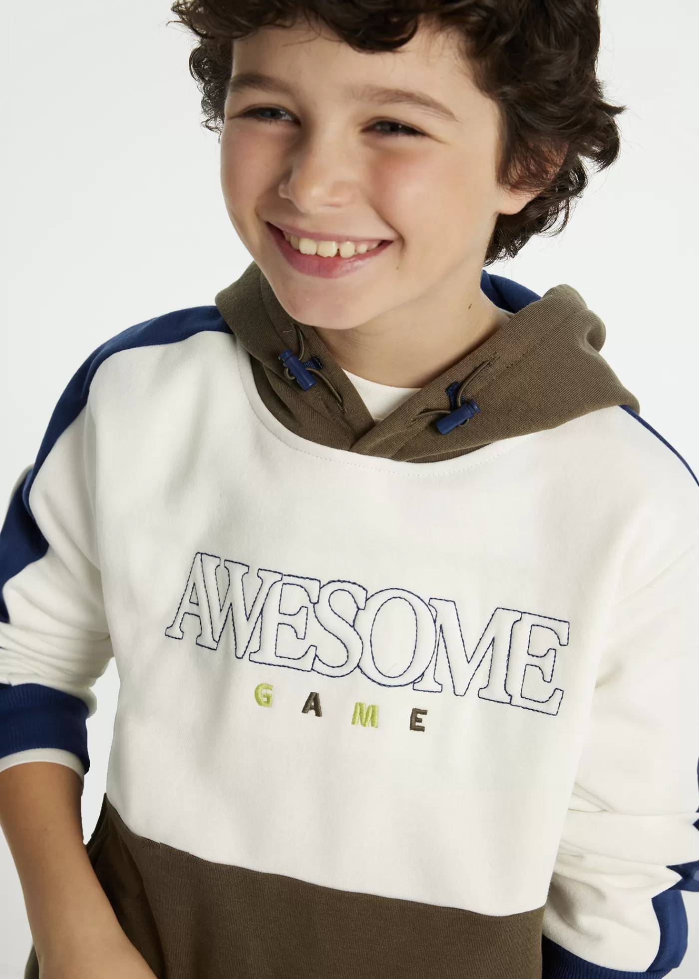 Mayoral Boy Contrast Hoodie Cream-bark Fashion