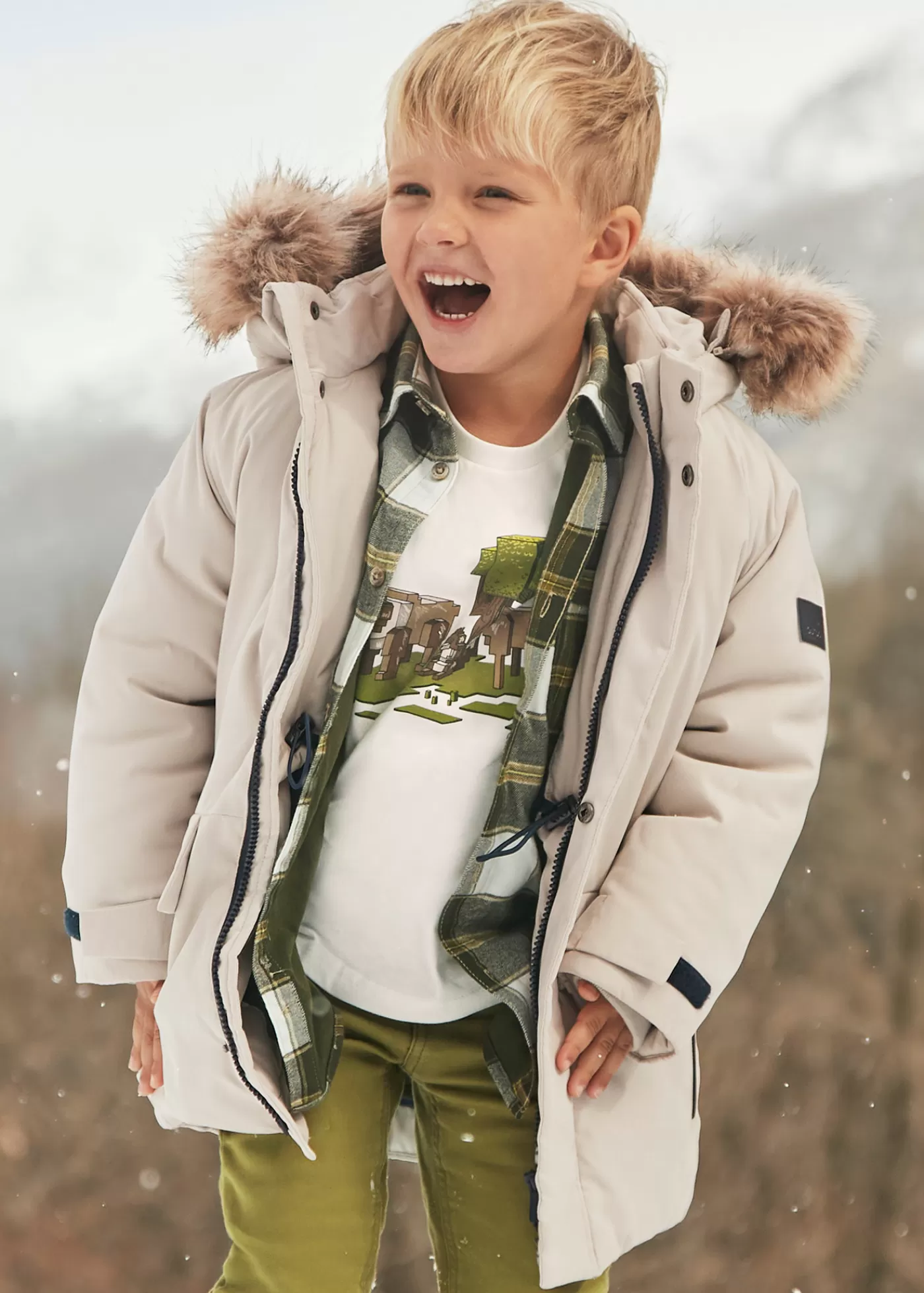 Mayoral Boy Faux Fur Hood Parka Gypsum Discount