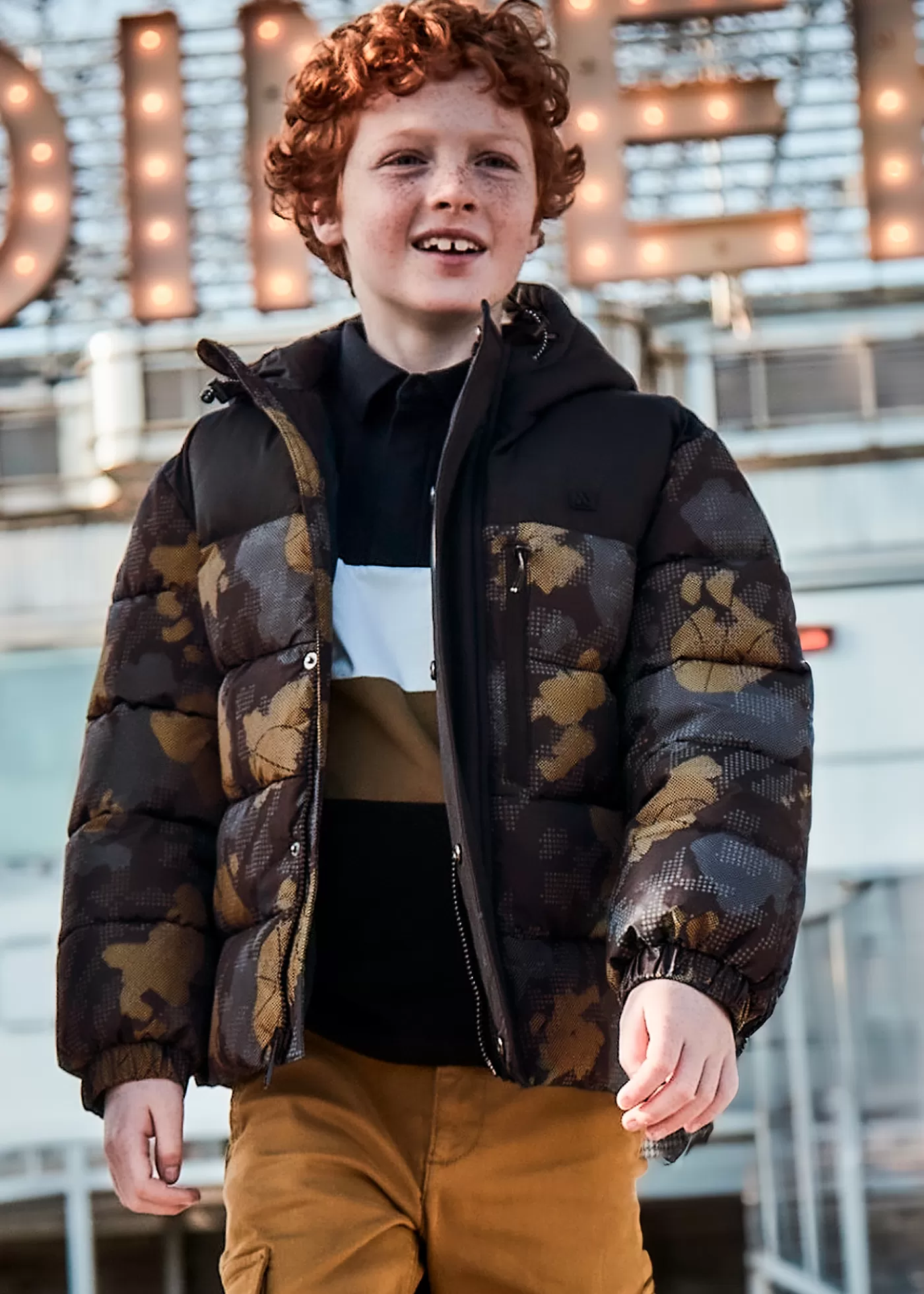 Mayoral Boy Printed Coat Black Discount