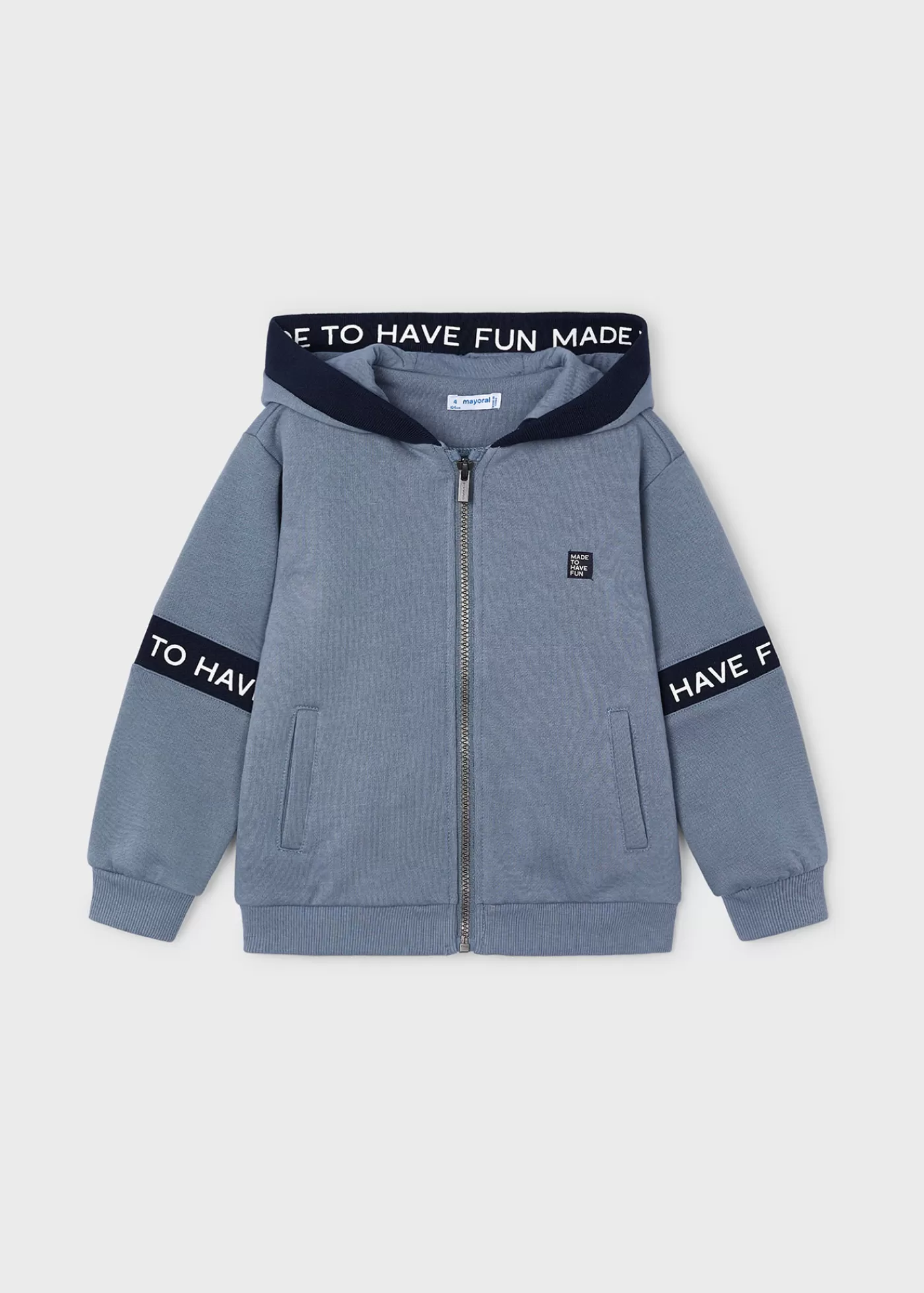 Mayoral Boy Text Stripe Zip Hoodie Cloudy Best