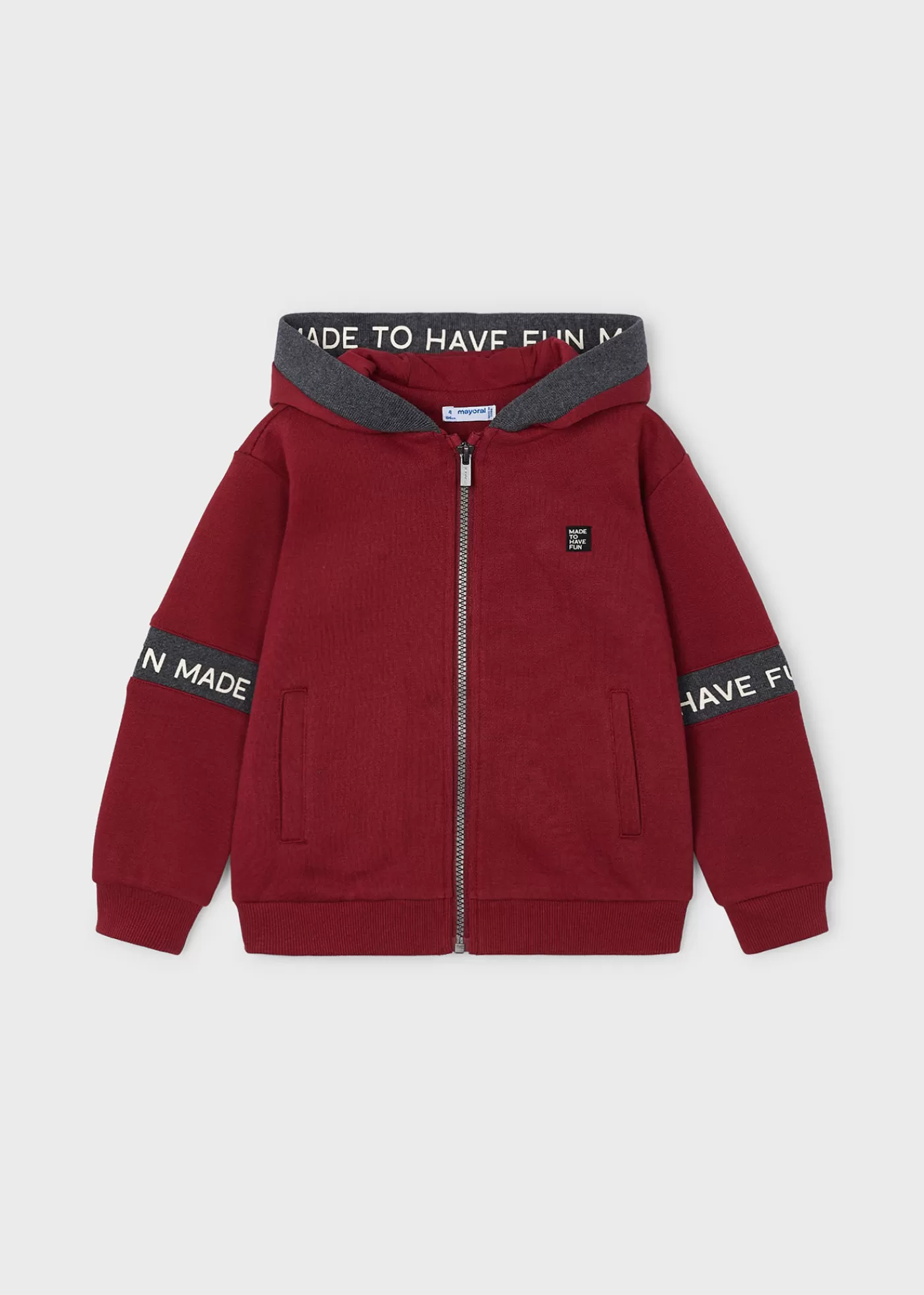 Mayoral Boy Text Stripe Zip Hoodie Wine New