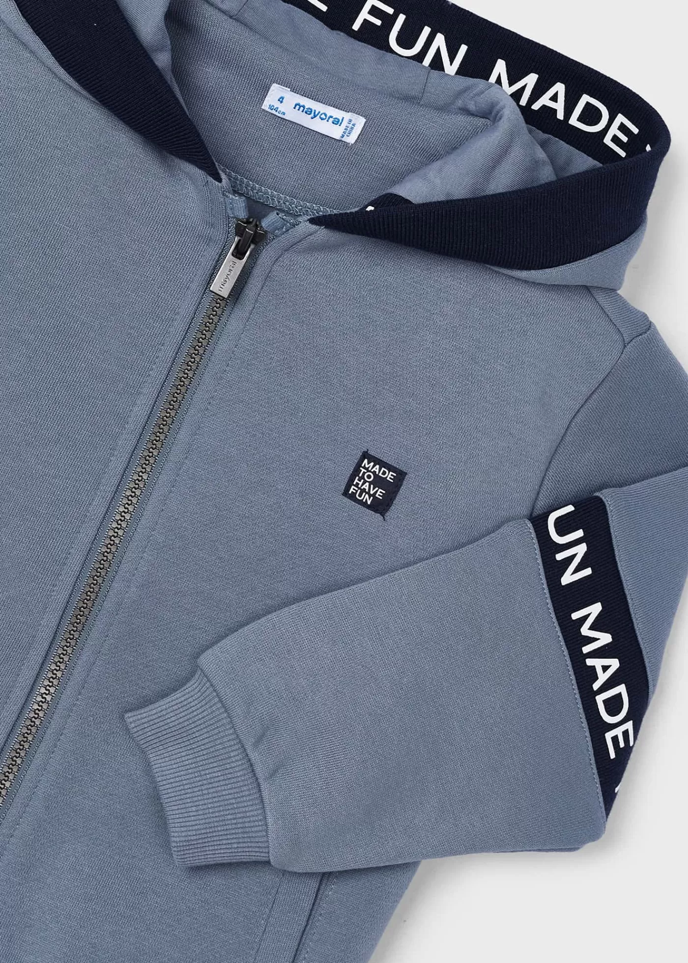 Mayoral Boy Text Stripe Zip Hoodie Cloudy Best