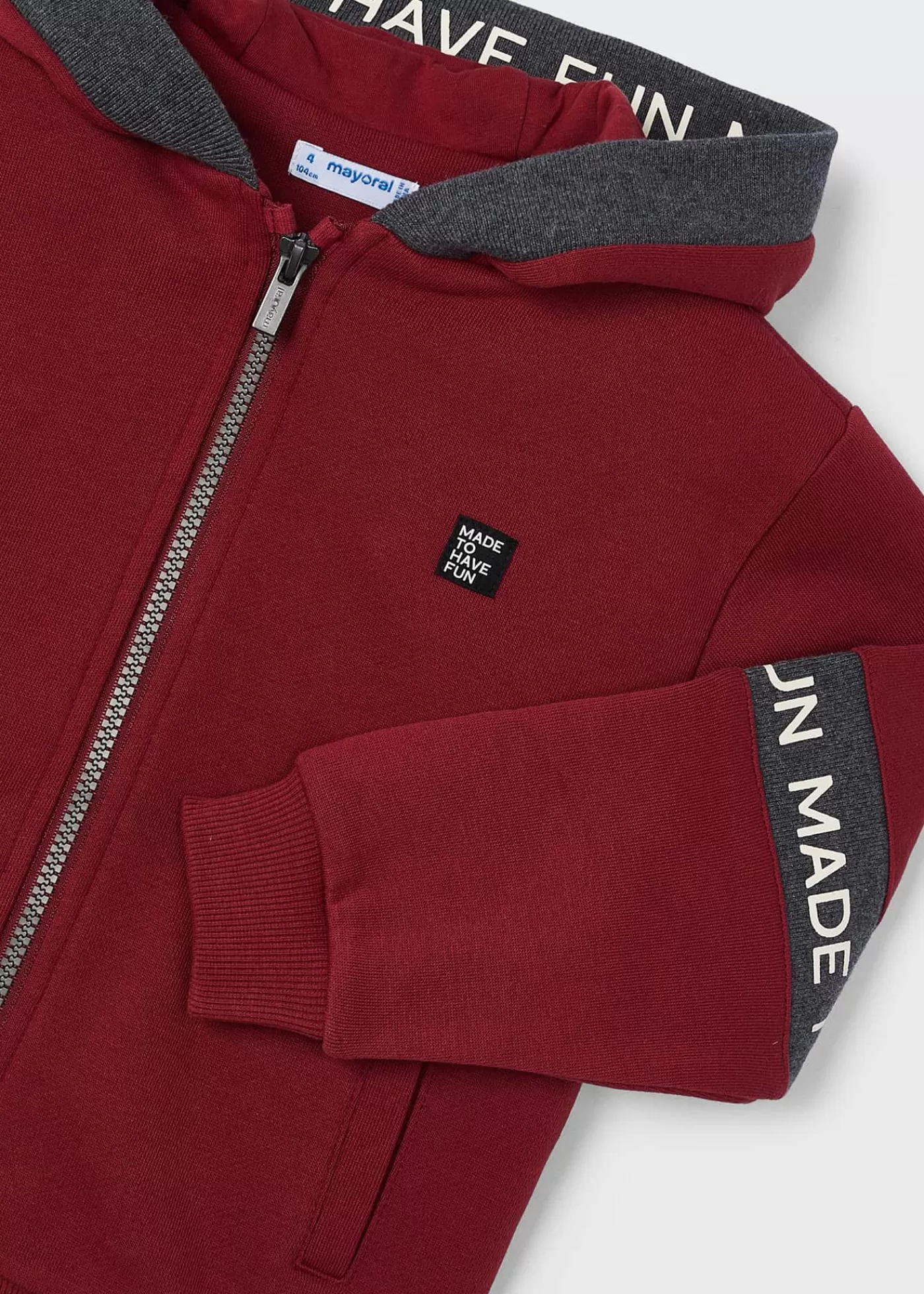 Mayoral Boy Text Stripe Zip Hoodie Wine New