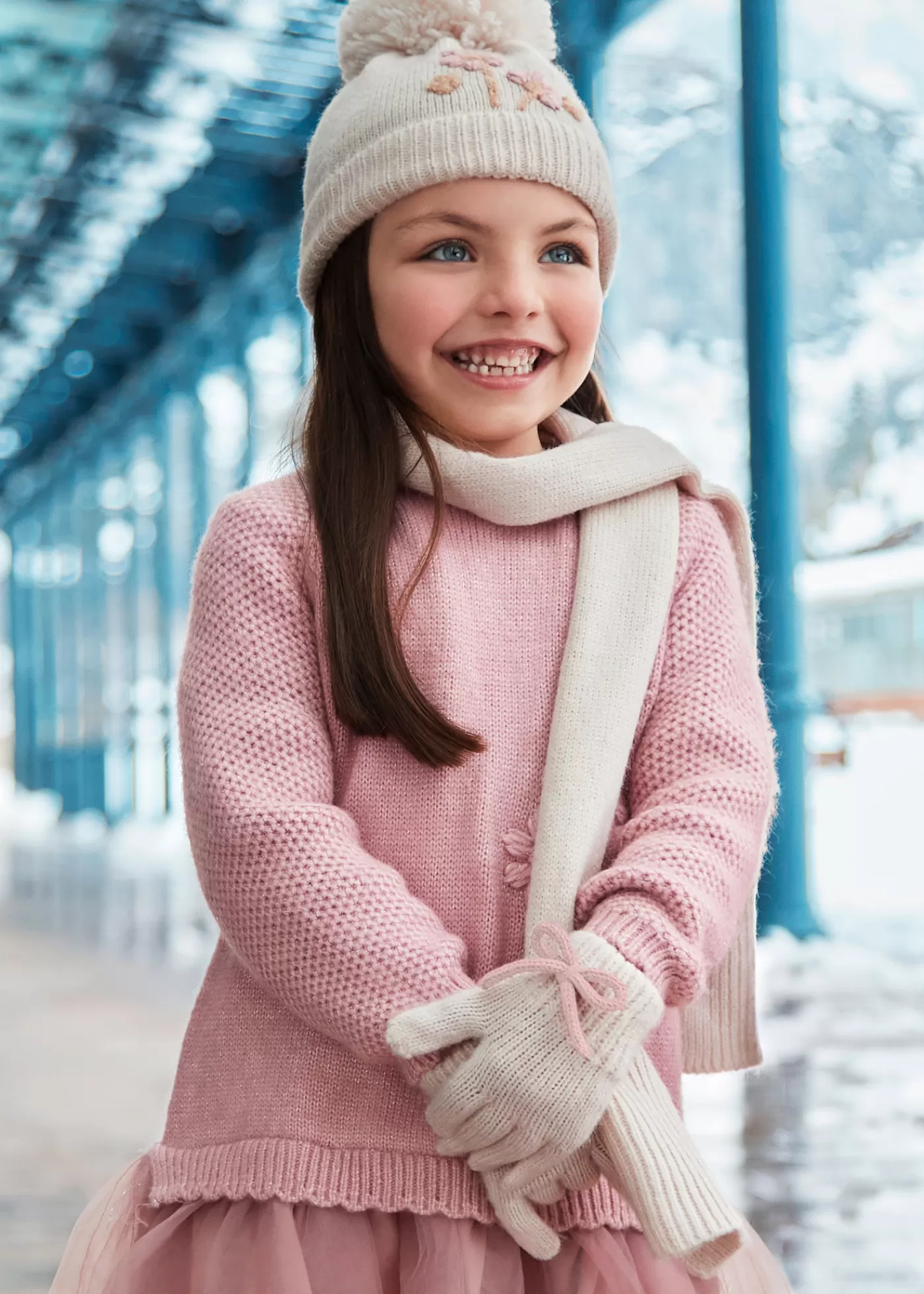 Mayoral Girl 3 Piece Floral Hat and Scarf Set Jengibre Best Sale