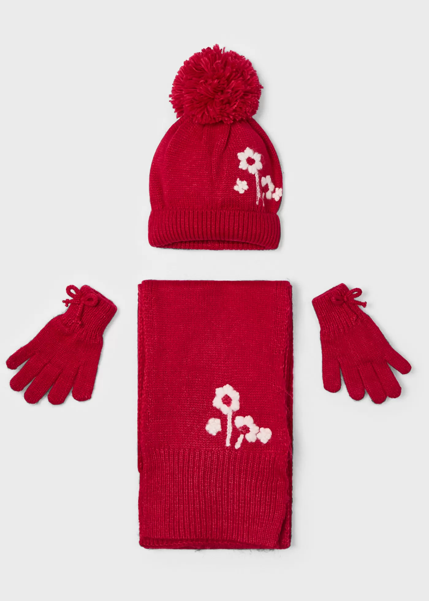 Mayoral Girl 3 Piece Floral Hat and Scarf Set Cherry Discount