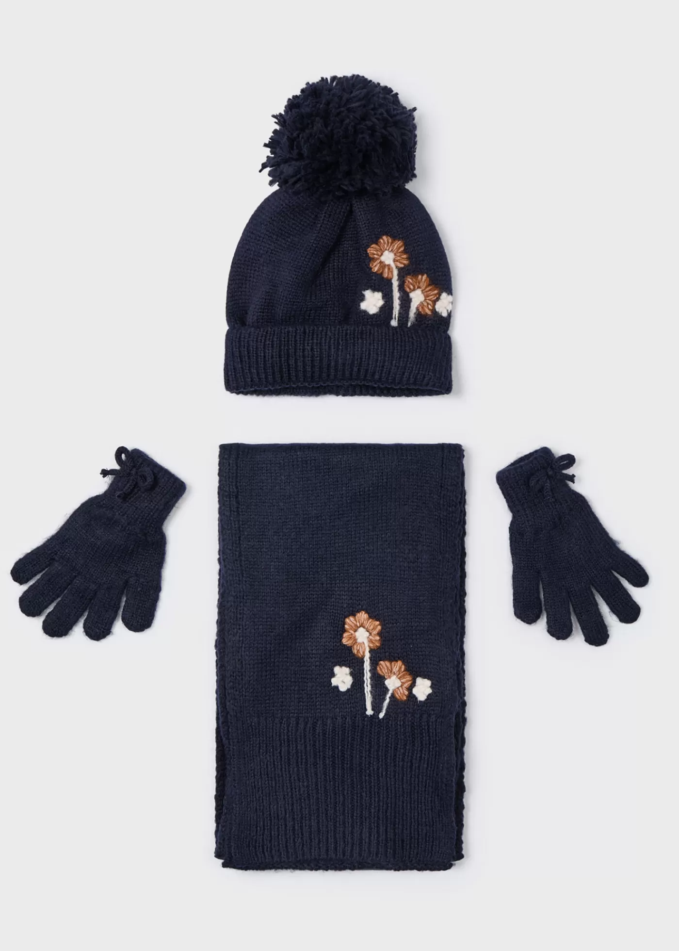 Mayoral Girl 3 Piece Floral Hat and Scarf Set Navyblue Online