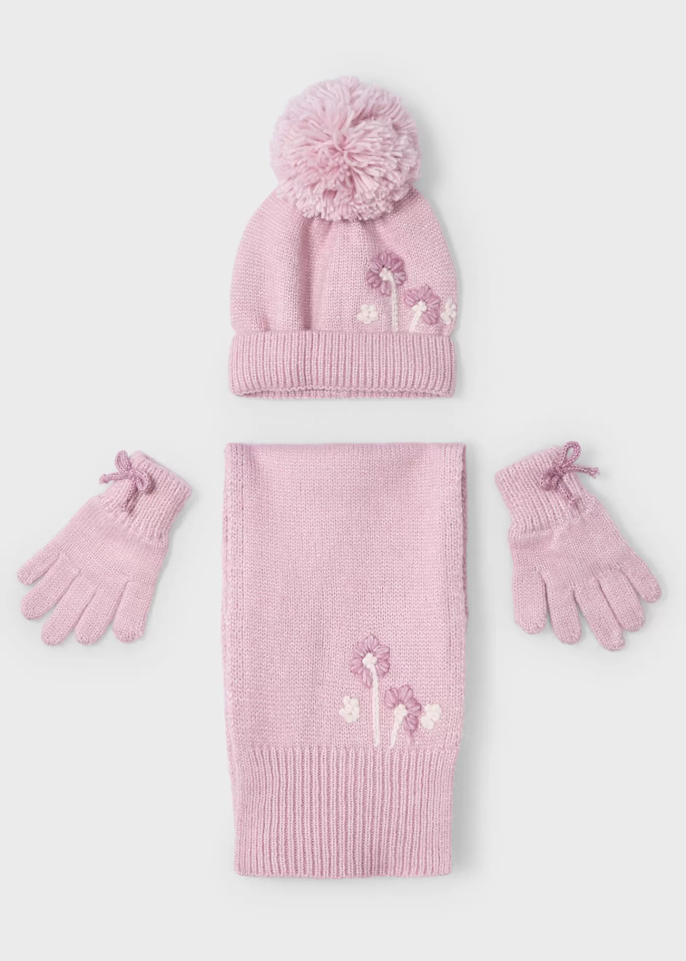 Mayoral Girl 3 Piece Floral Hat and Scarf Set Rosy Best