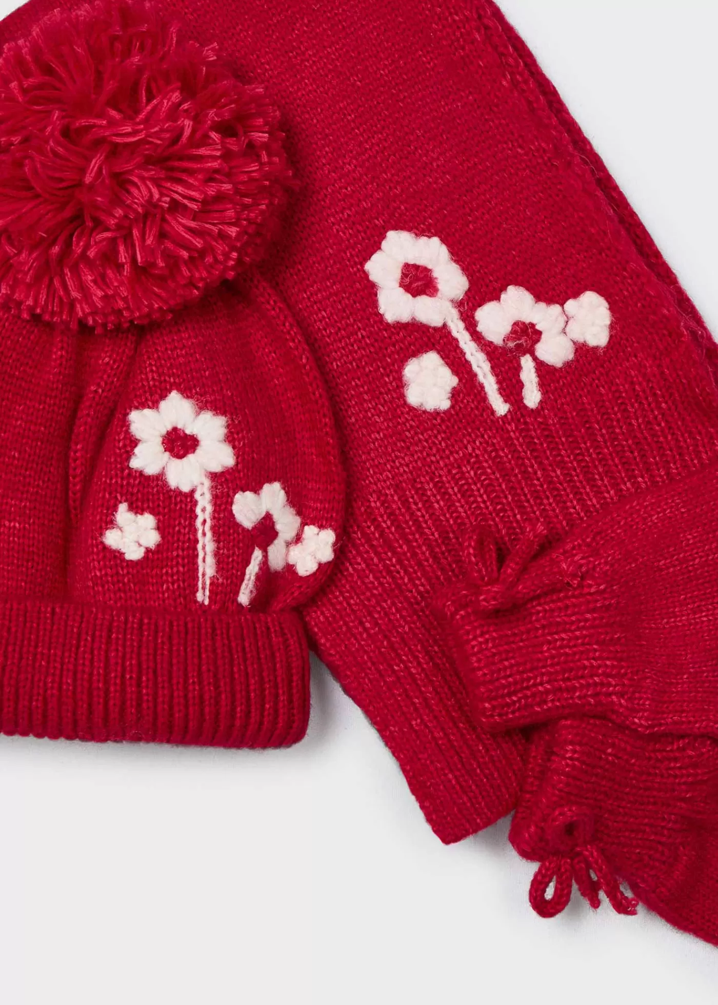 Mayoral Girl 3 Piece Floral Hat and Scarf Set Cherry Discount