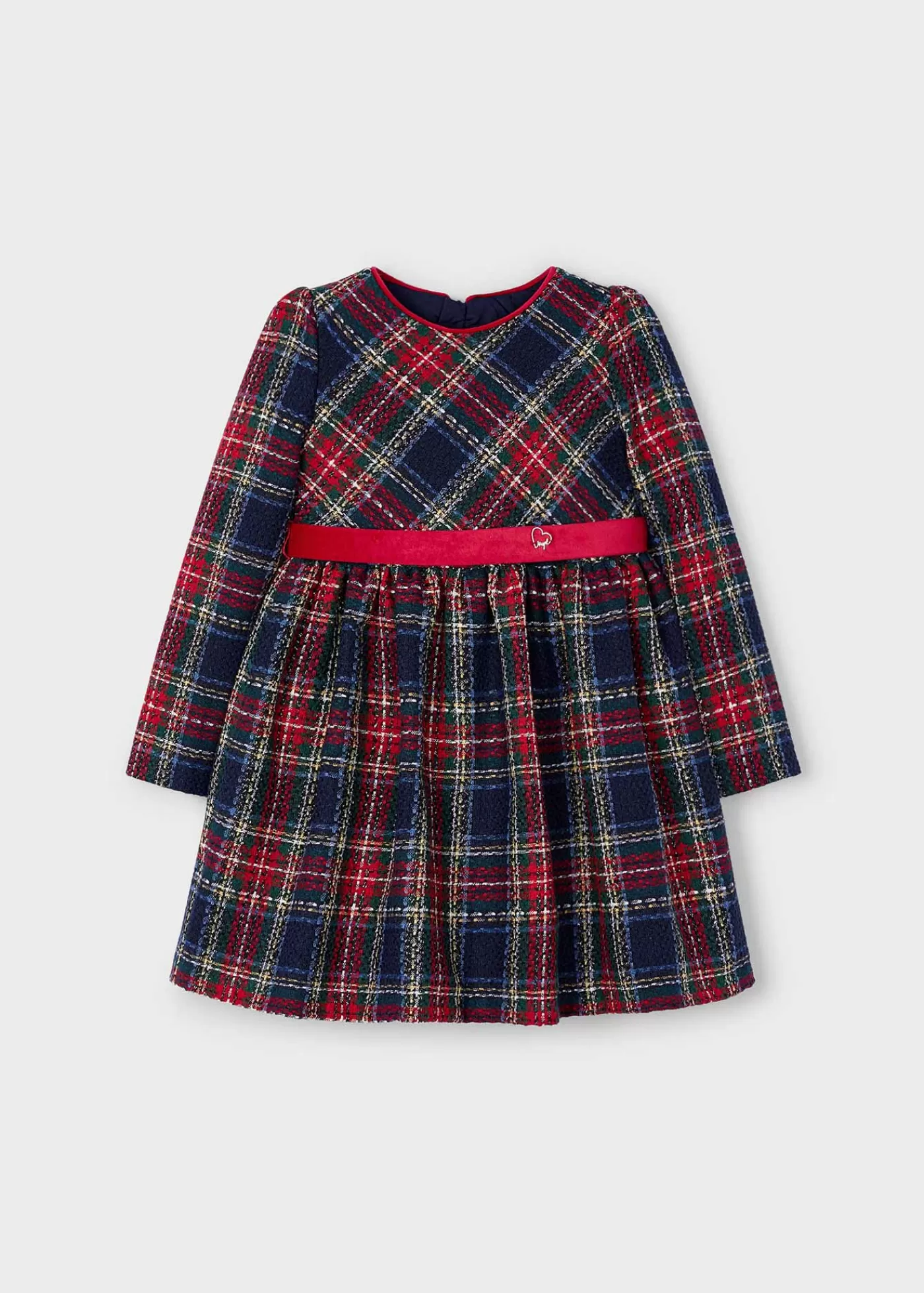Mayoral Girl Checked Dress with Velvet Belt Navy-Cherry Store