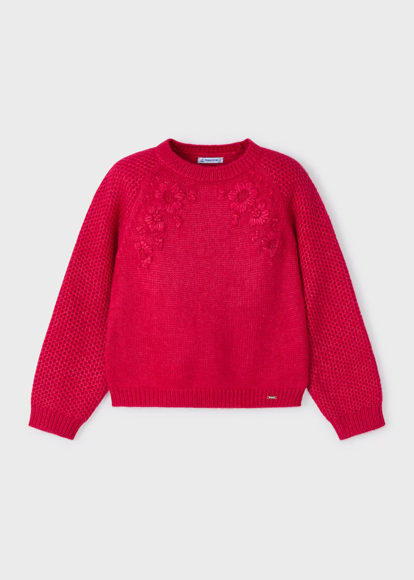 Mayoral Girl Embroidered Flower Sweater Cherry Cheap