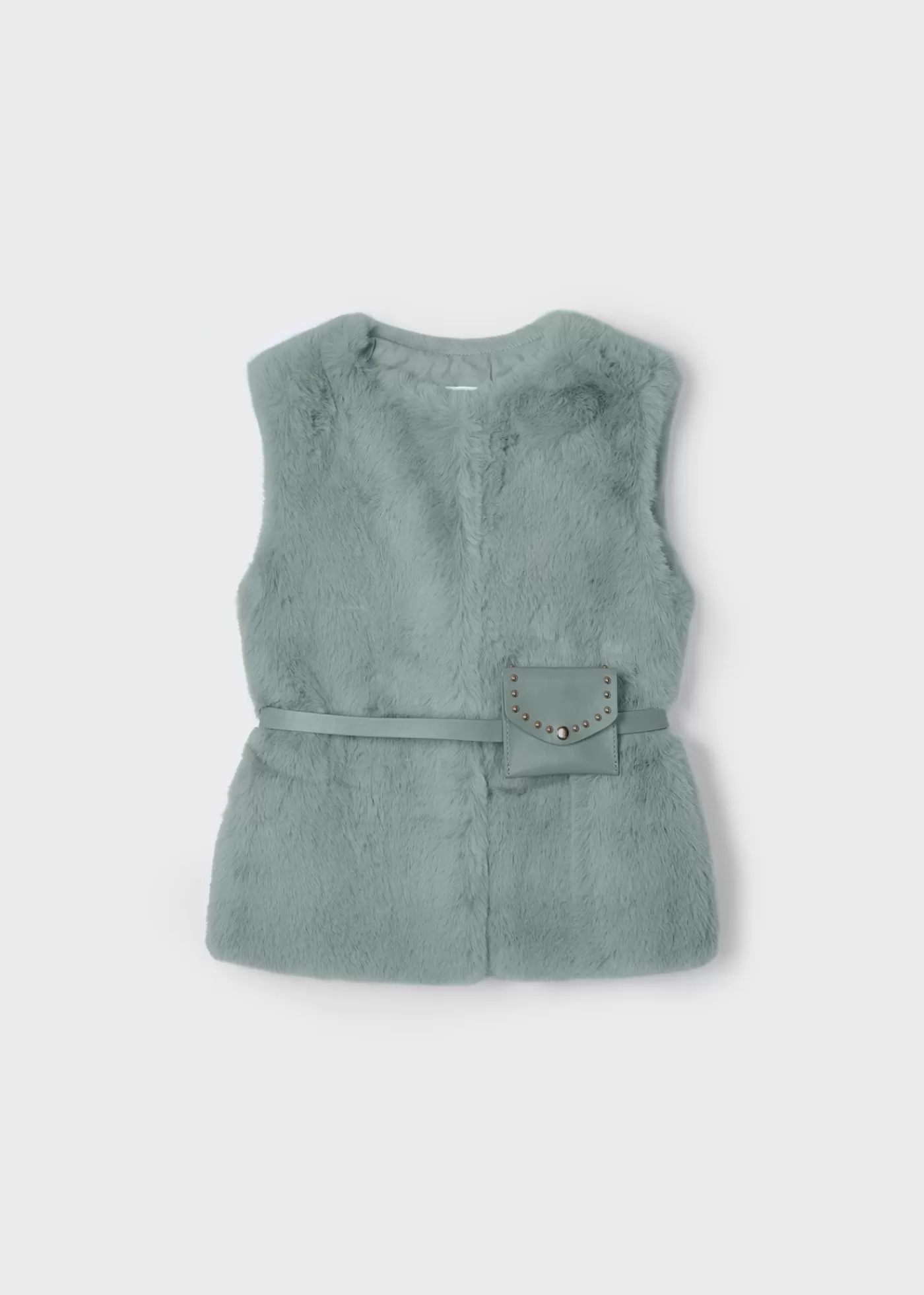 Mayoral Girl Faux Fur Vest with Belt Jade Outlet