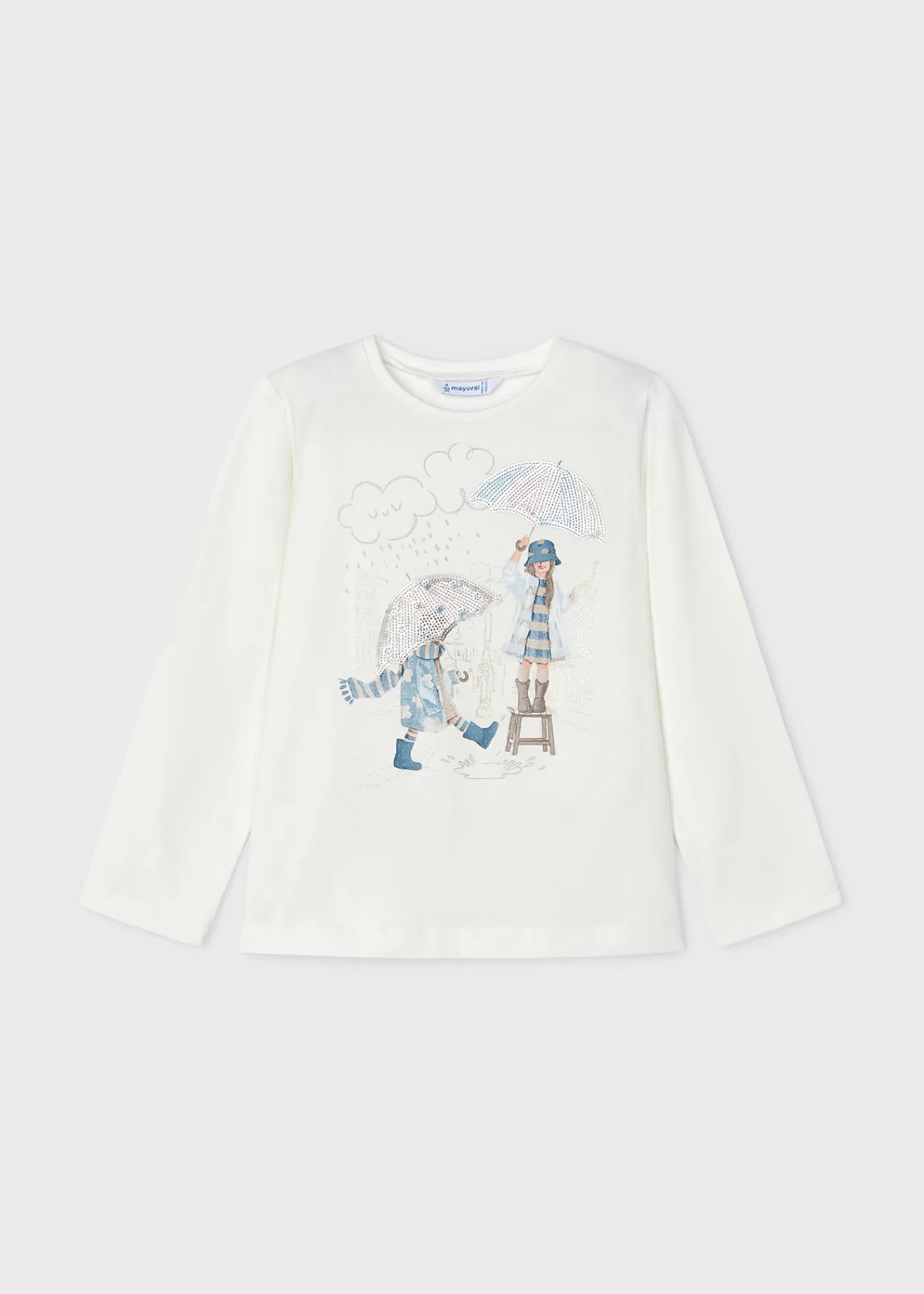 Mayoral Girl Graphic T-Shirt Offwhite-Skyblue Cheap