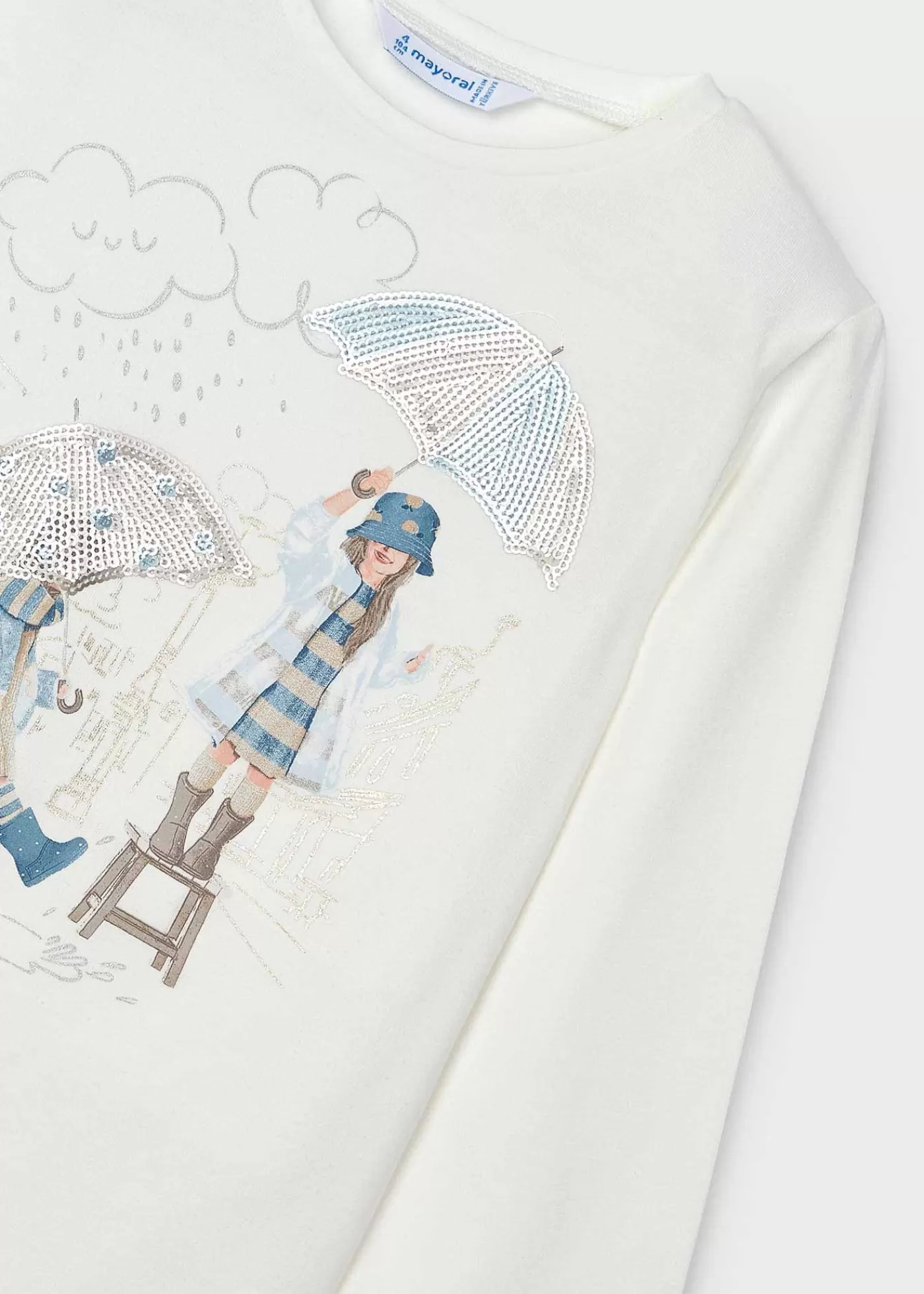 Mayoral Girl Graphic T-Shirt Offwhite-Skyblue Cheap