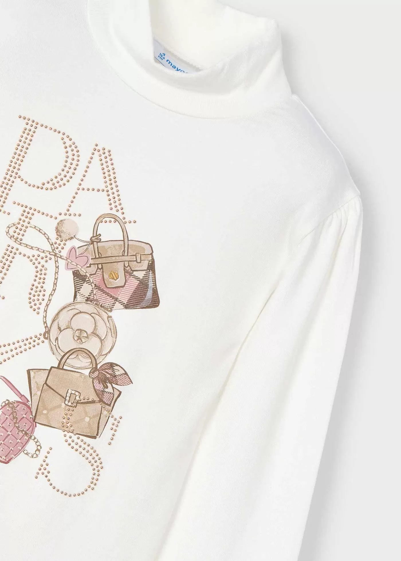 Mayoral Girl Handbag Mock Neck T-Shirt Offwhite-Pink Shop