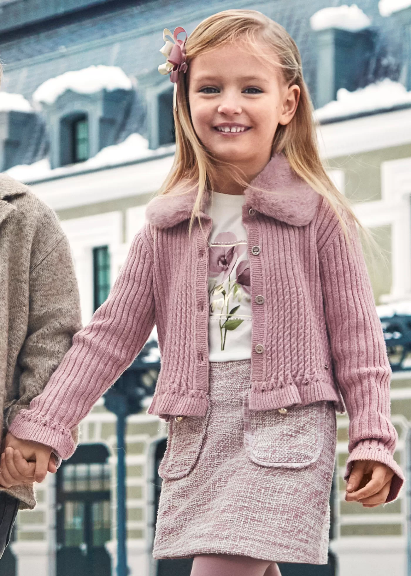 Mayoral Girl Knit Cardigan with Faux Fur Collar Rosy Store