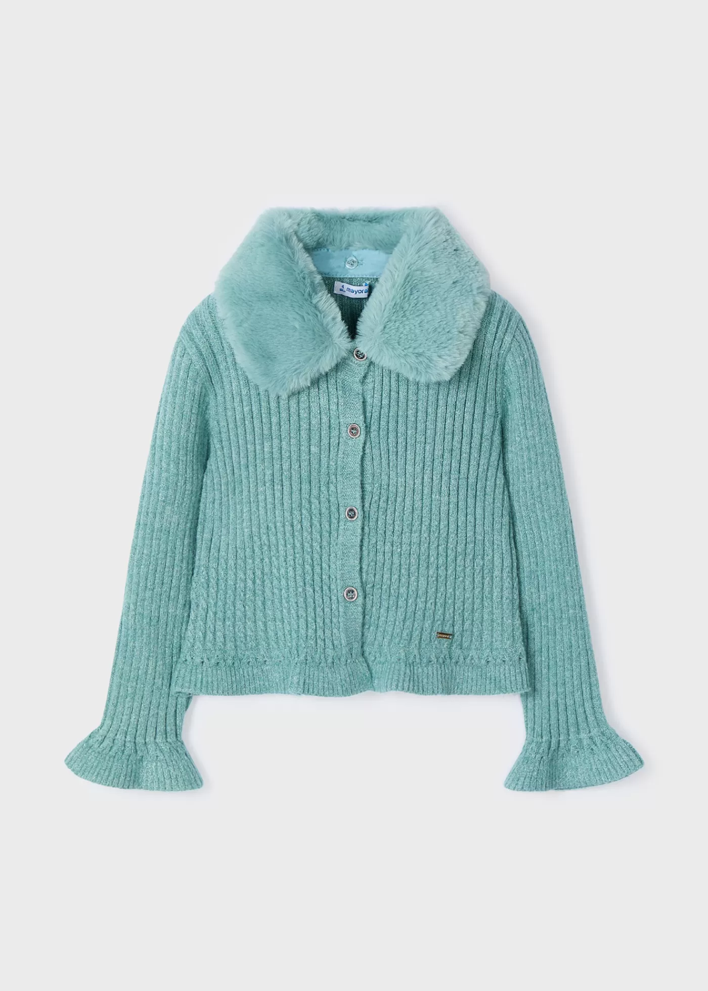 Mayoral Girl Knit Cardigan with Faux Fur Collar Emeraldheather Clearance