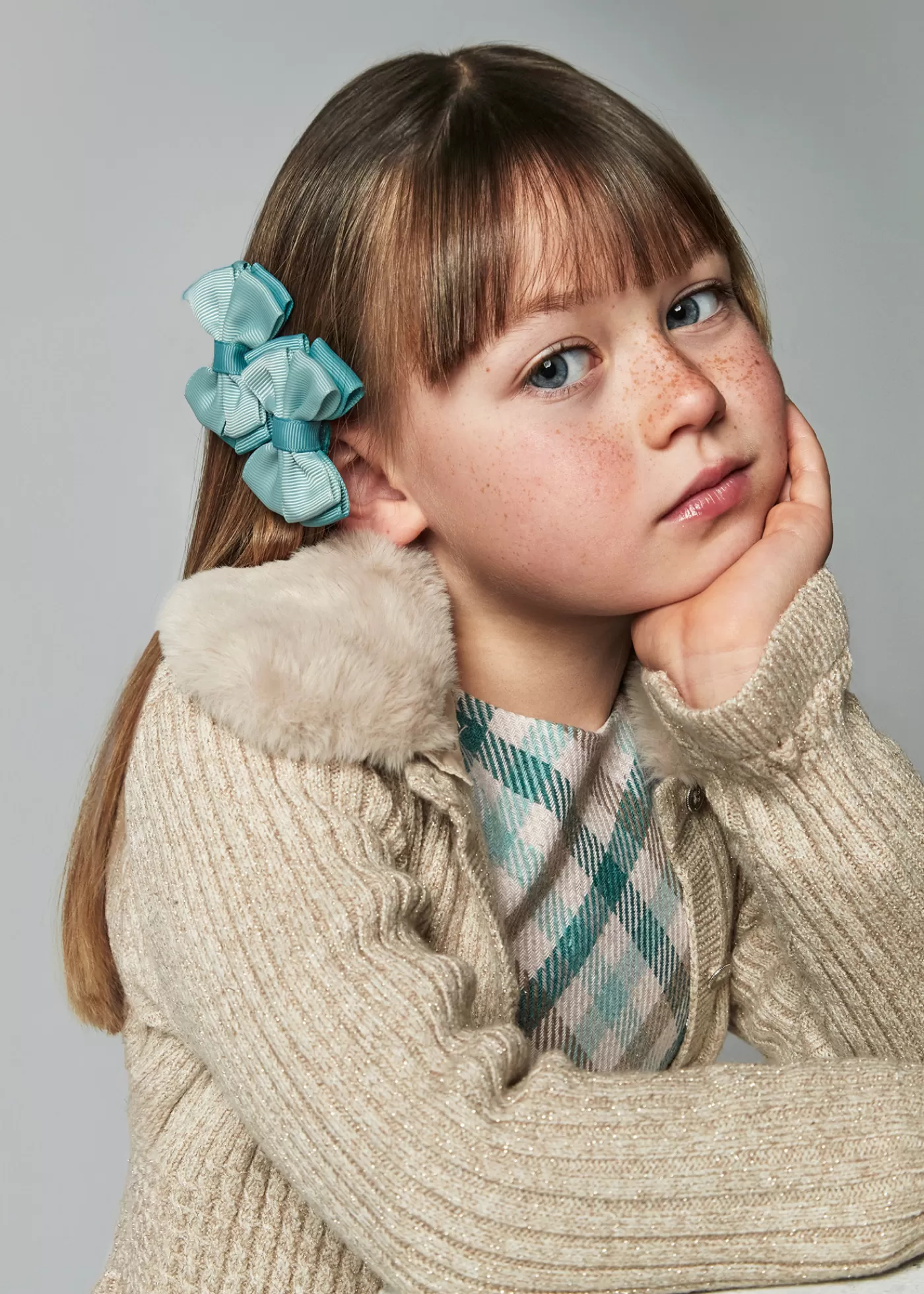 Mayoral Girl Knit Cardigan with Faux Fur Collar Marzipan Best