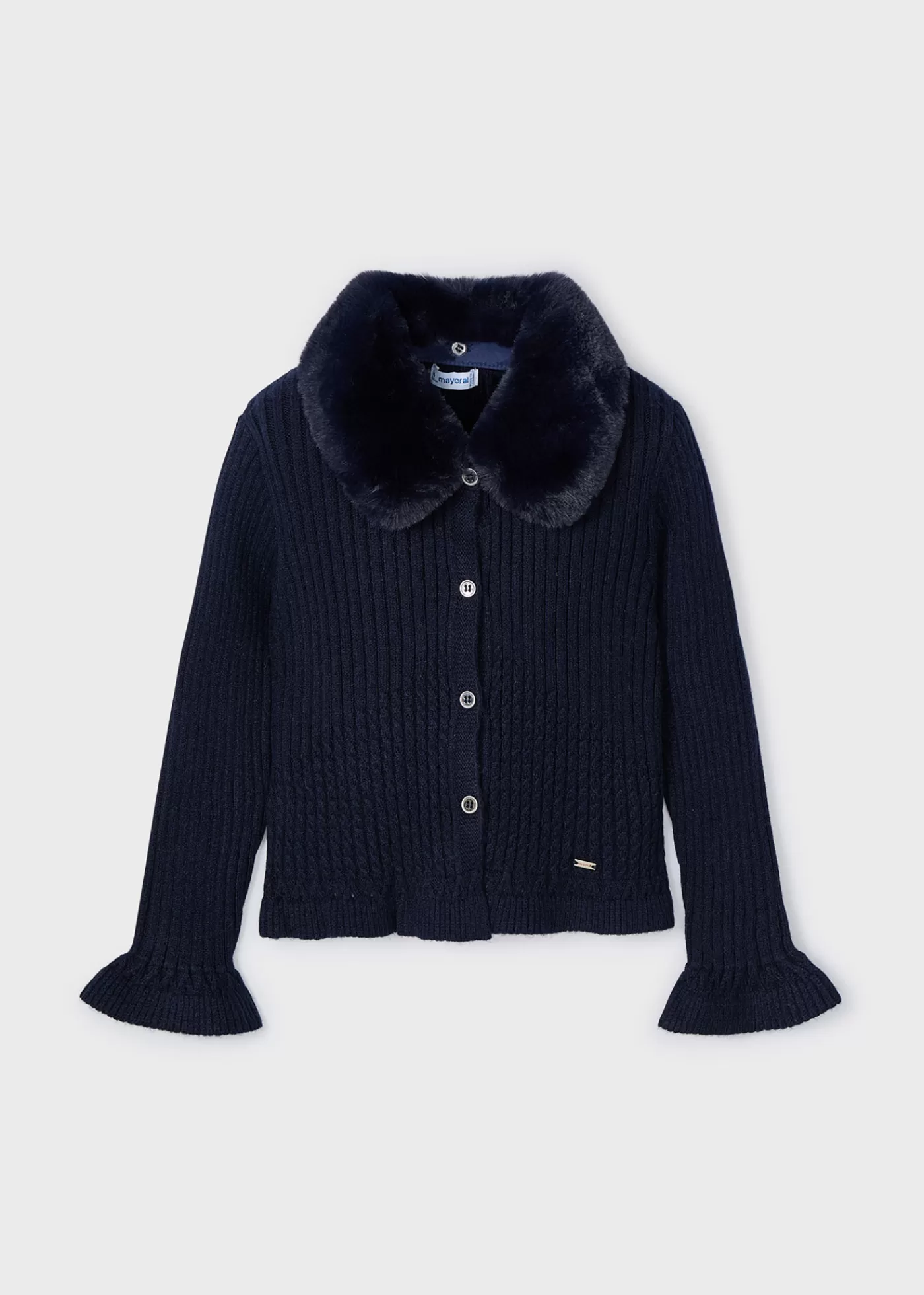 Mayoral Girl Knit Cardigan with Faux Fur Collar Navyblue Flash Sale