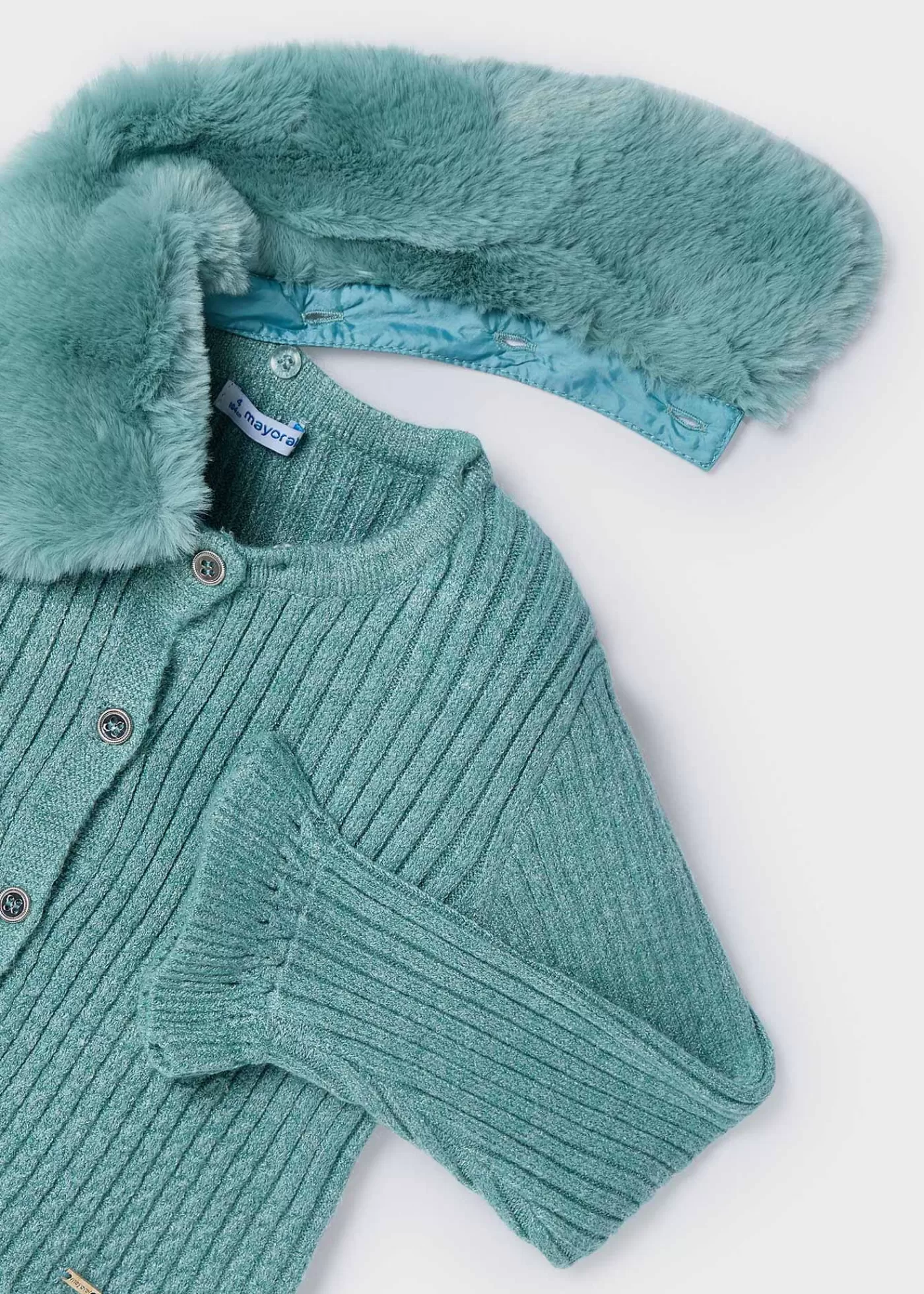 Mayoral Girl Knit Cardigan with Faux Fur Collar Emeraldheather Clearance