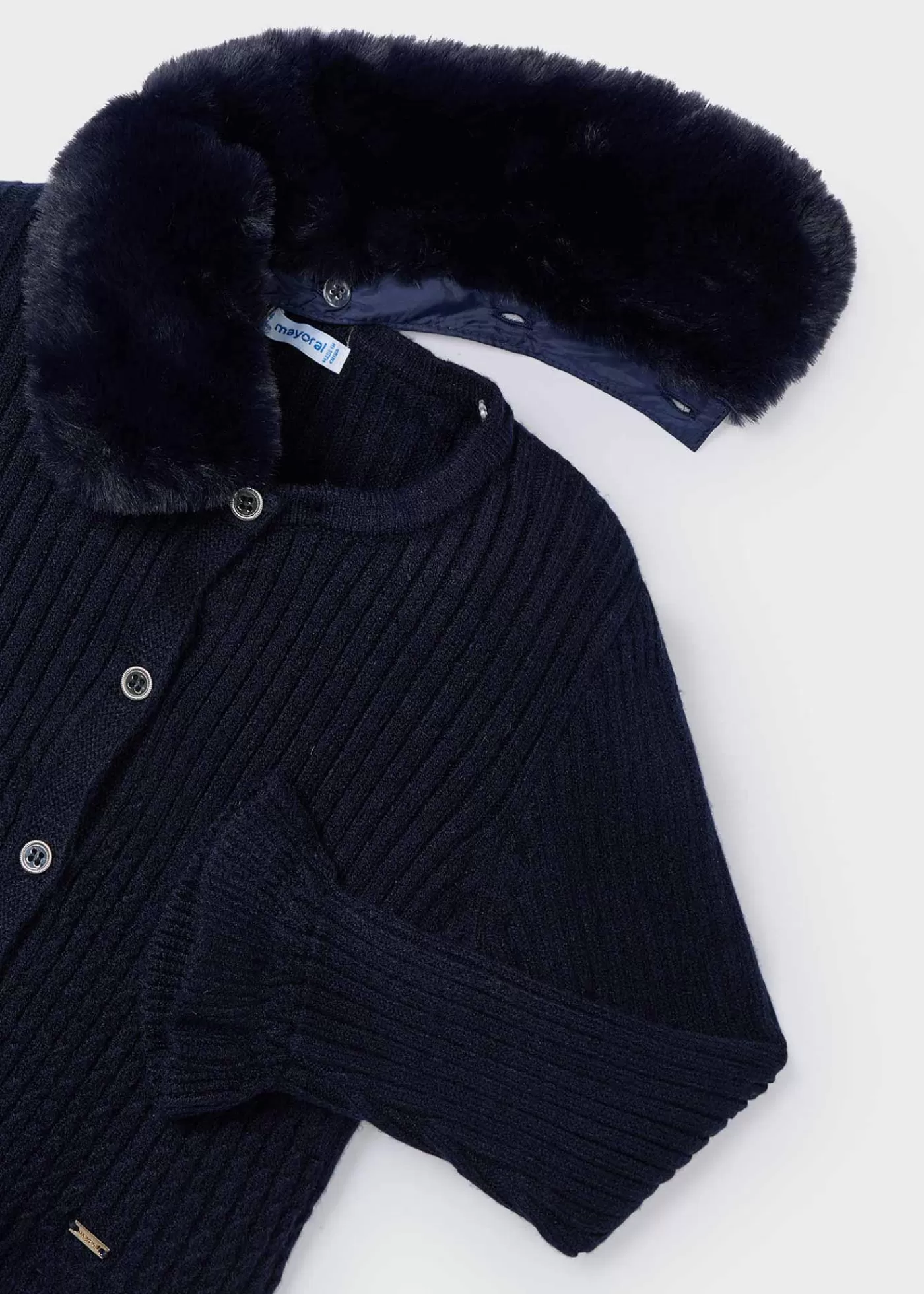 Mayoral Girl Knit Cardigan with Faux Fur Collar Navyblue Flash Sale