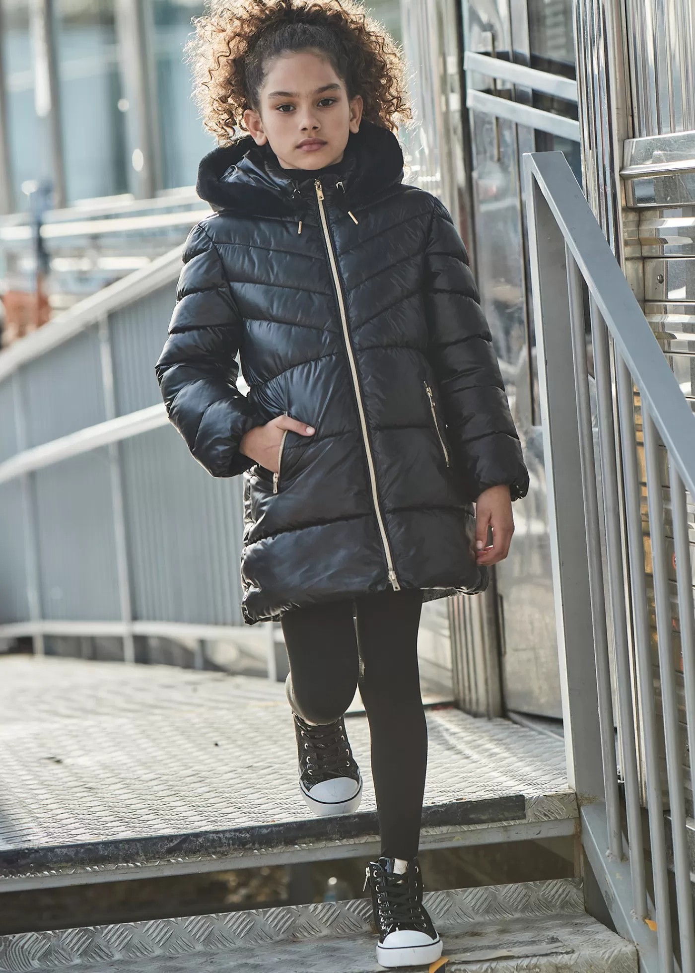 Mayoral Girl Long Sparkly Coat Black Store