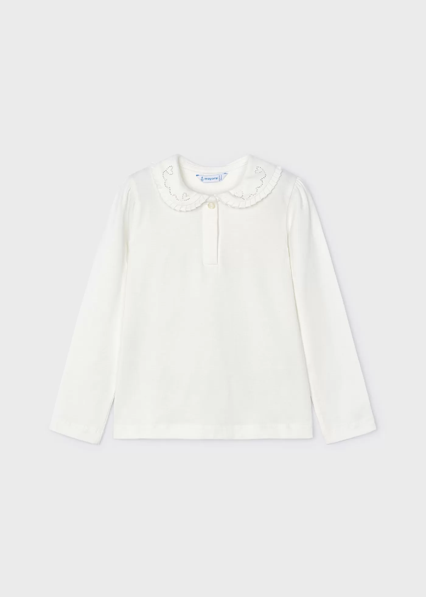 Mayoral Girl Polo Shirt with Embellished Collar Offwhite Online