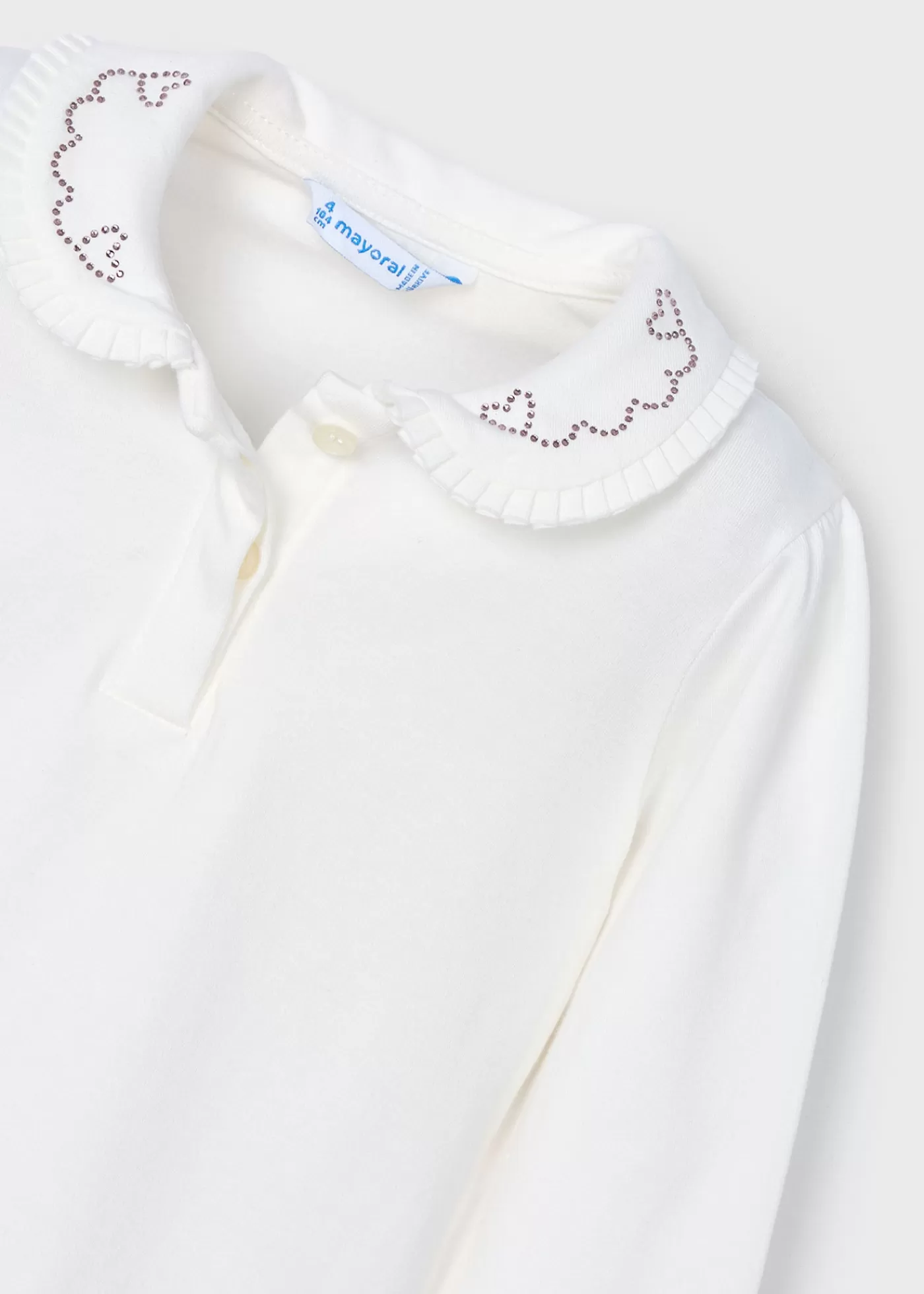 Mayoral Girl Polo Shirt with Embellished Collar Offwhite-Pink Discount