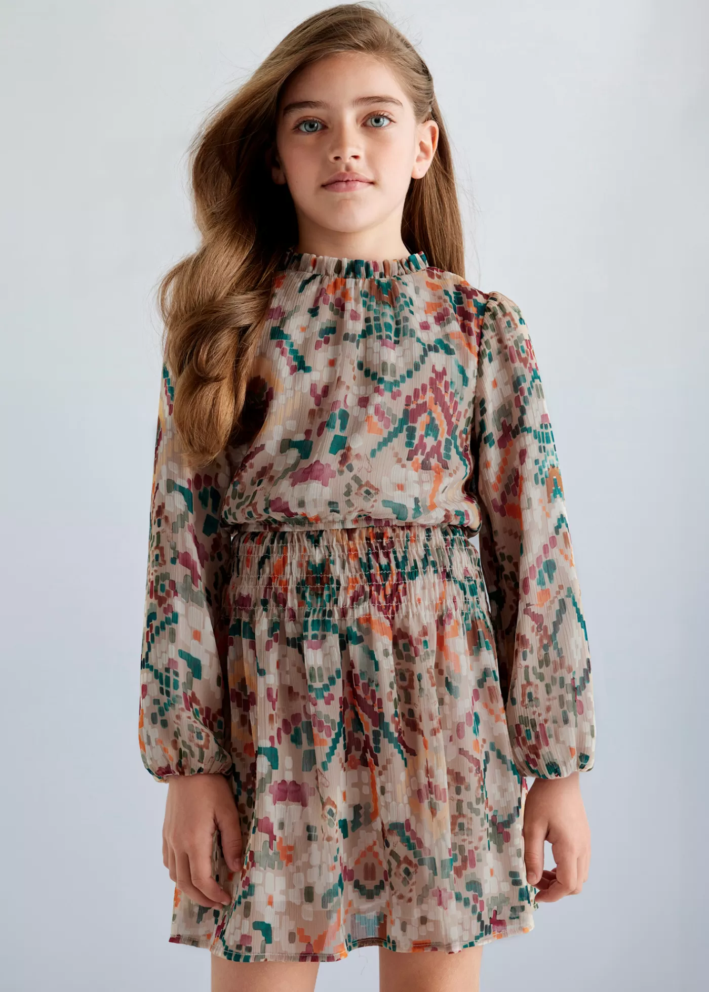 Mayoral Girl Print Dress Sepia Online