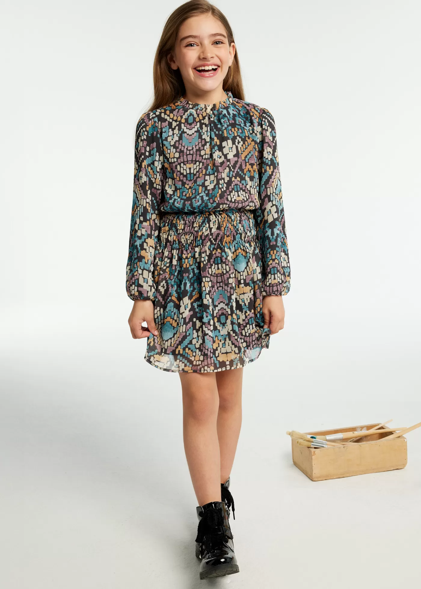 Mayoral Girl Print Dress Charcoalgrey Outlet