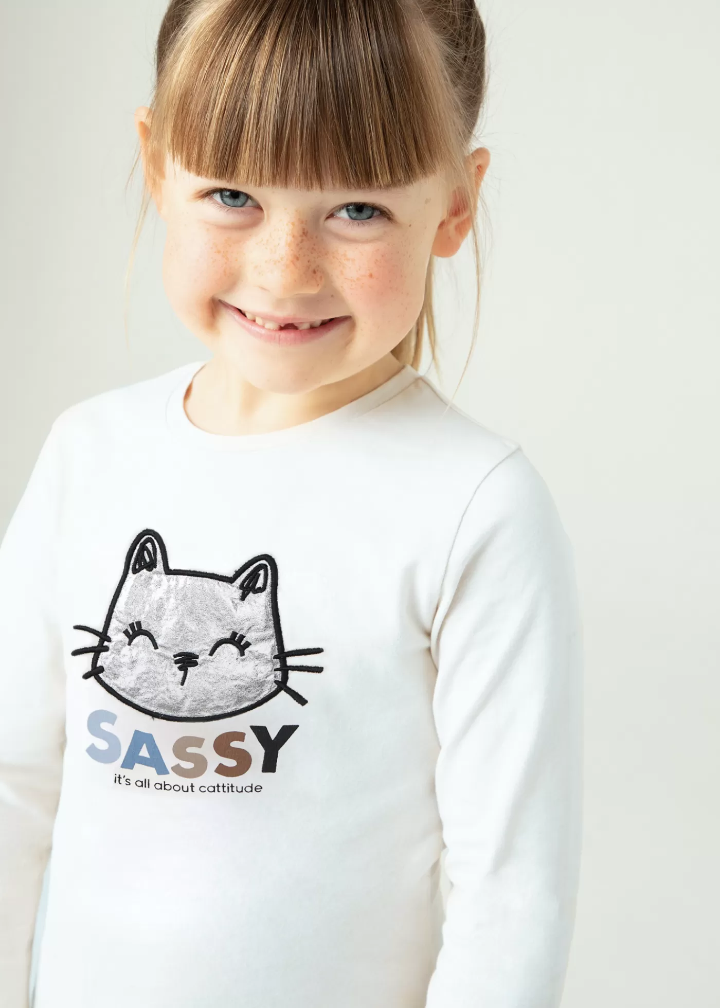 Mayoral Girl Ruched Sleeved Kitten Top Offwhite Fashion
