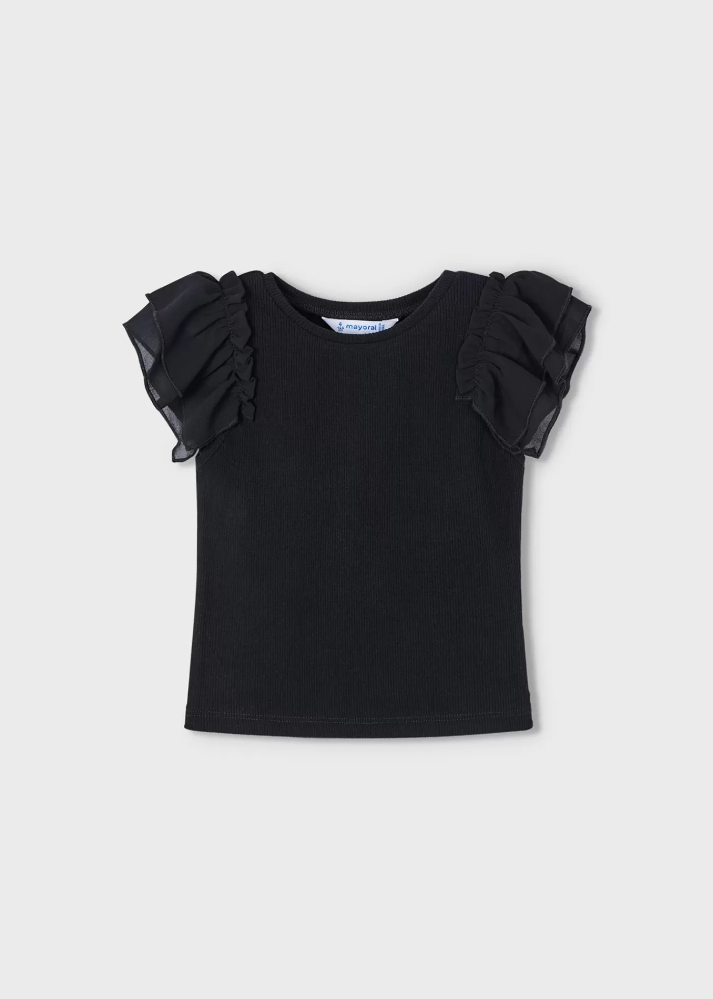 Mayoral Girl T-Shirt with Organza Ruffles Black Discount