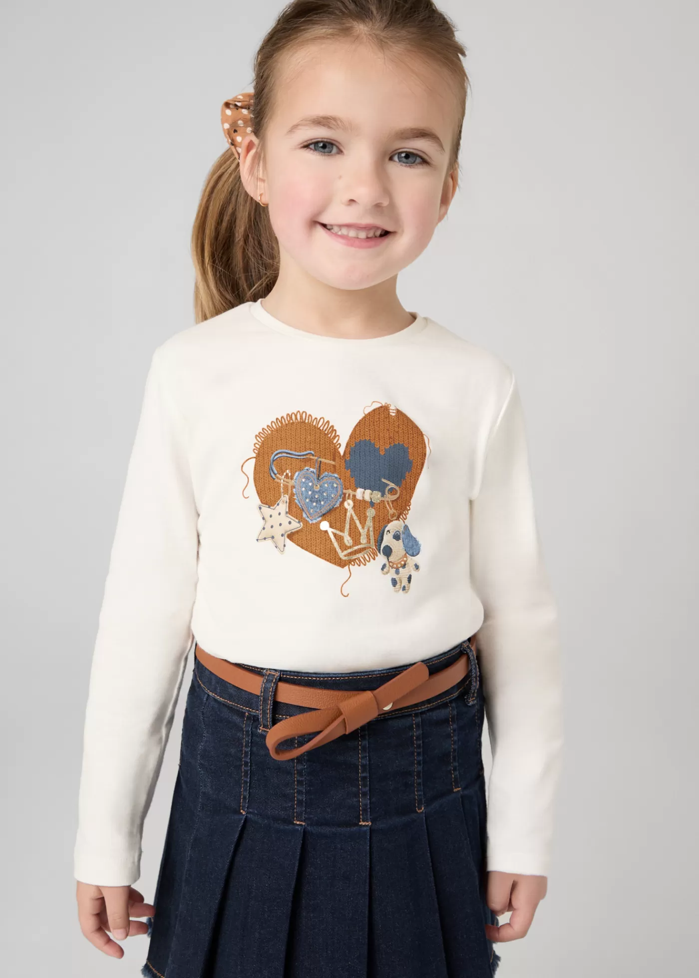 Mayoral Girl T-Shirt with Scrunchie Natural-Caramel Flash Sale
