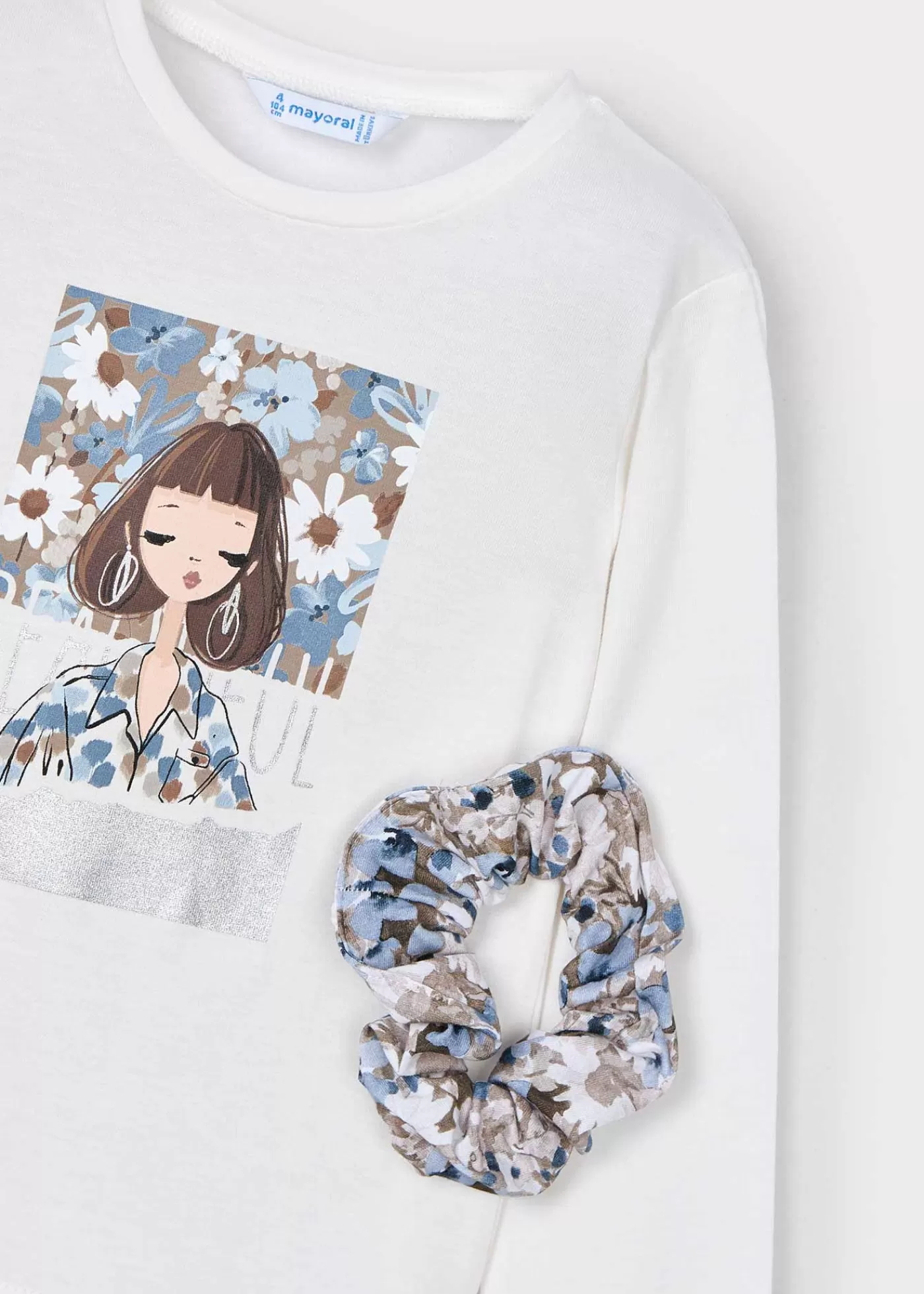 Mayoral Girl T-Shirt with Scrunchie Offwhite-Skyblue Store