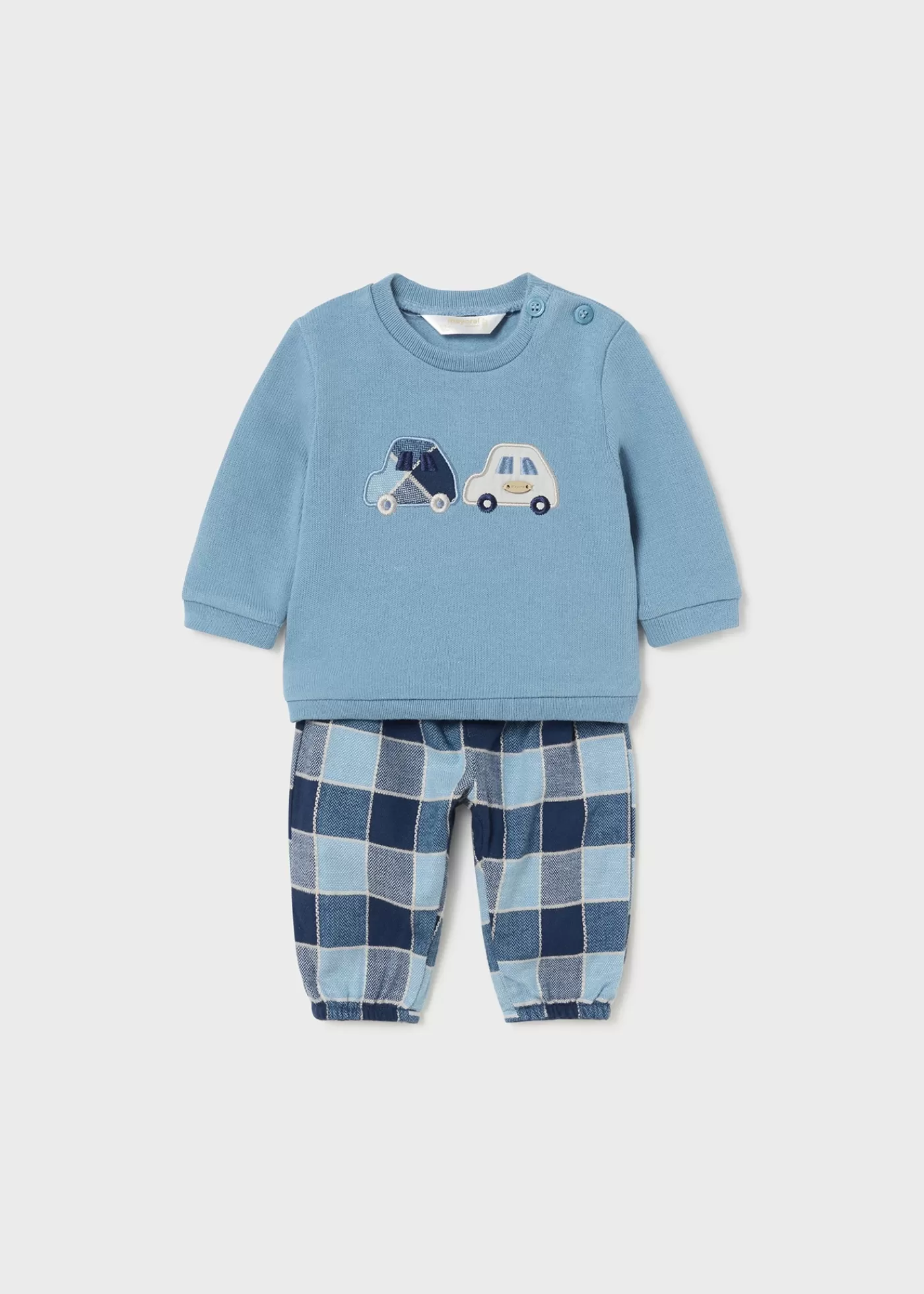 Mayoral Newborn Checked Pants and Sweater Set Snow Cheap