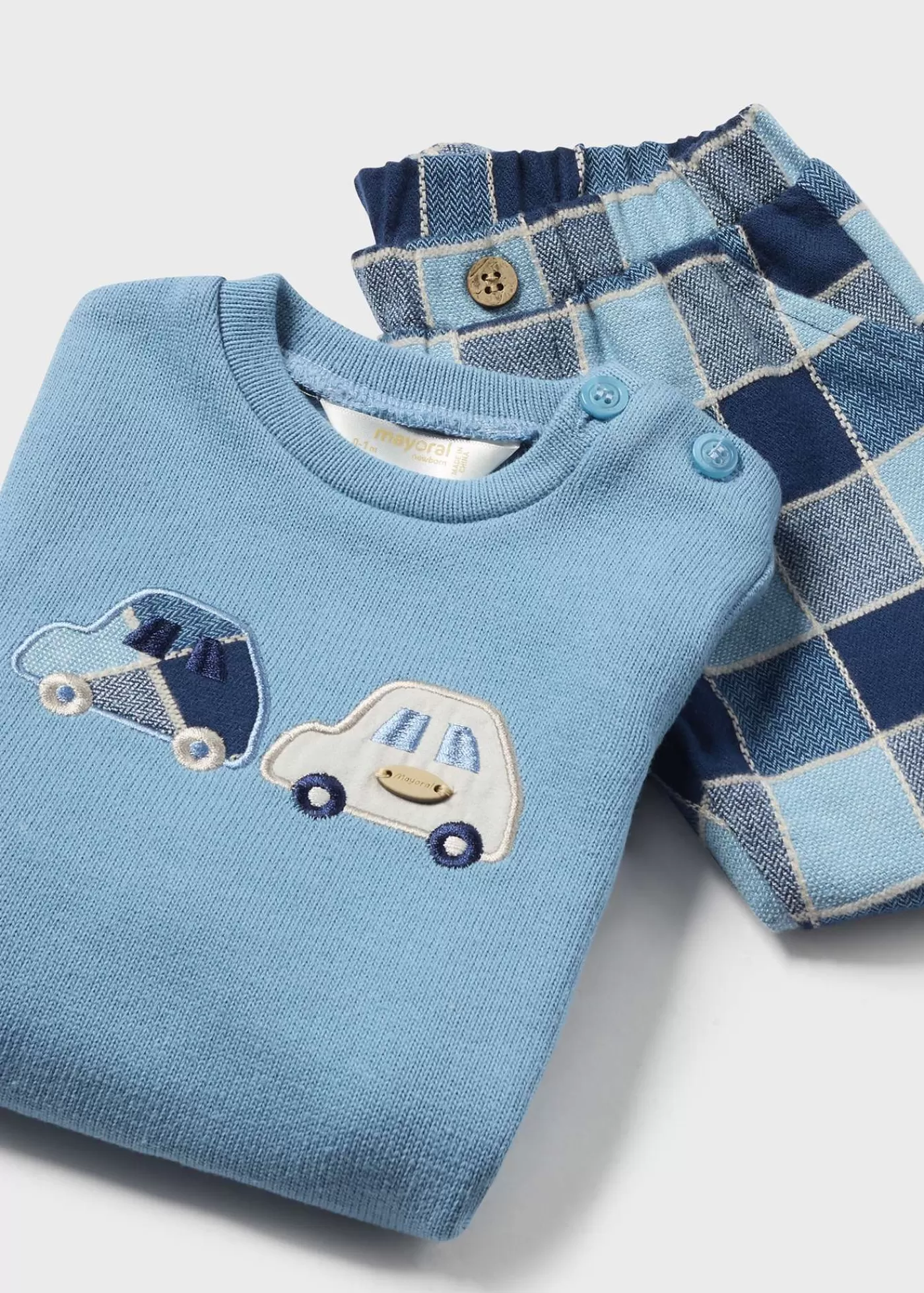 Mayoral Newborn Checked Pants and Sweater Set Snow Cheap