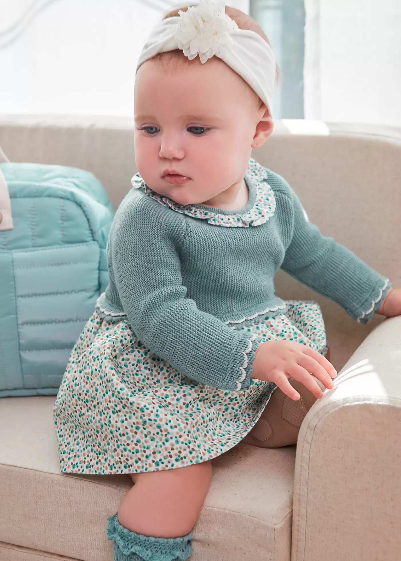 Mayoral Newborn Combined Knit Dress Icebergheather Online