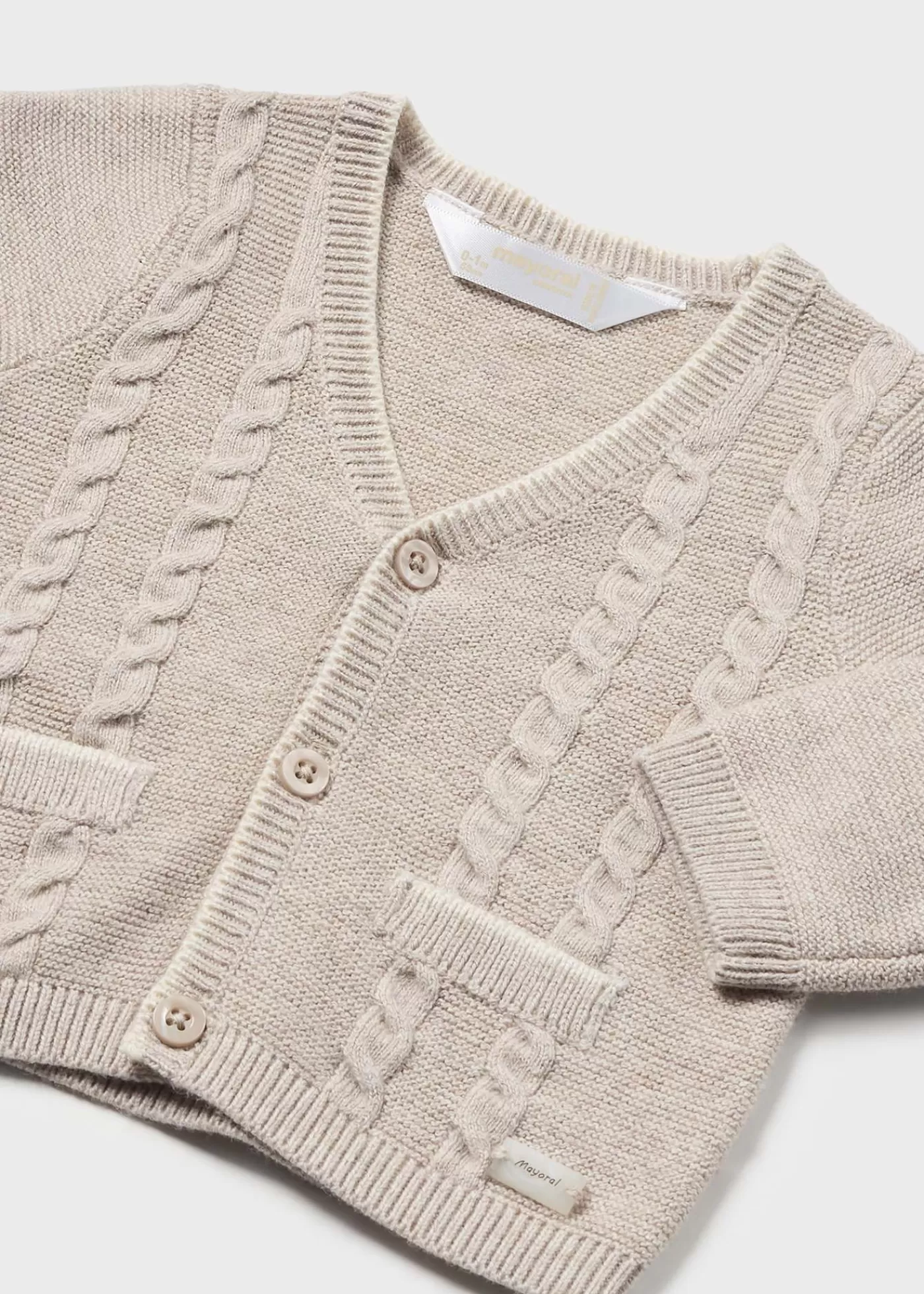 Mayoral Newborn Contrast Knit Cardigan Walnutmelange Hot