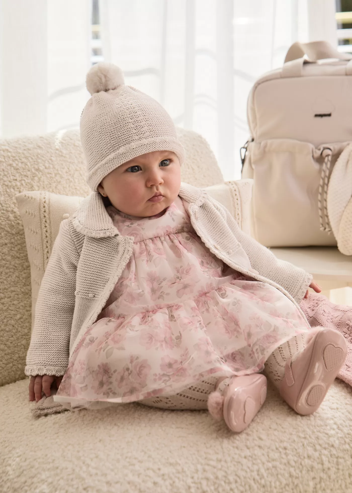 Mayoral Newborn Knit Coat with Hat Walnutmelange Shop