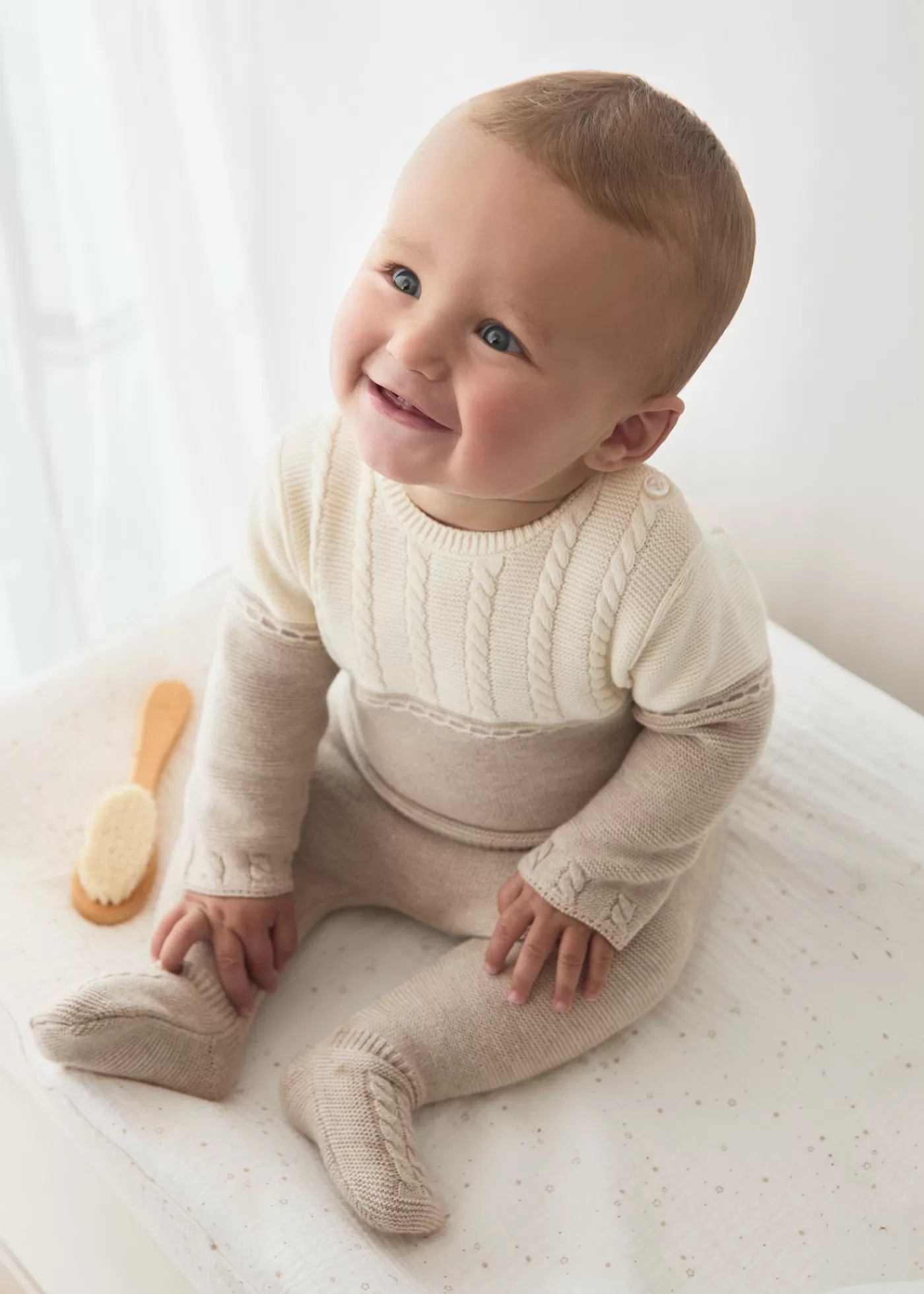 Mayoral Newborn Striped Sweater and Footed Pant Set Walnutmelange Fashion